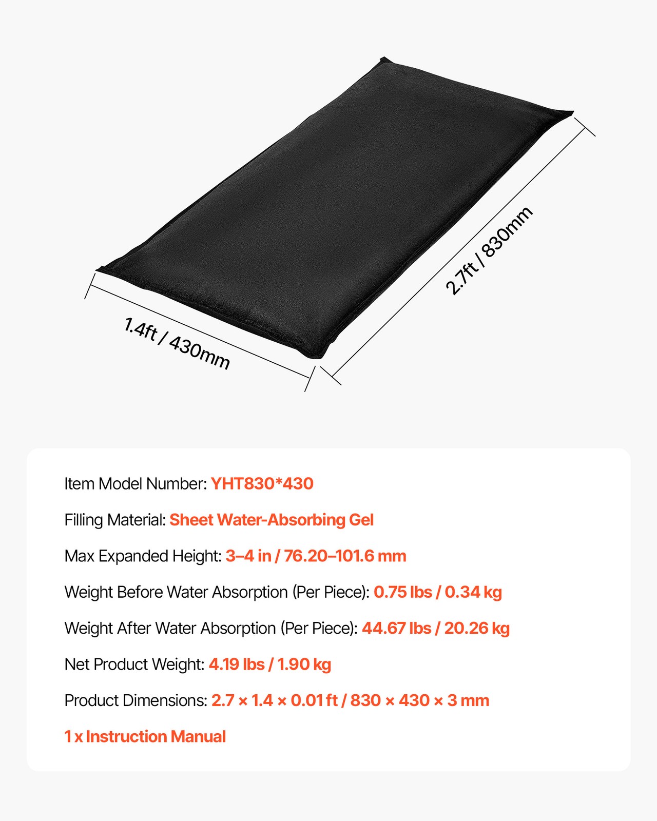 VEVOR Flood Barrier 2.7 x 1.4 ft Reusable Flood Bags Activated by Water 6 Pack
