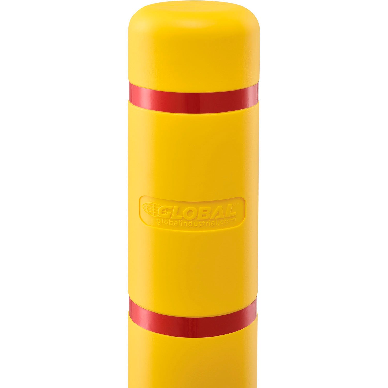 Global Industrial Bollard Post Sleeve 4″ D x 52″ H Yellow With Red Tape HDPE