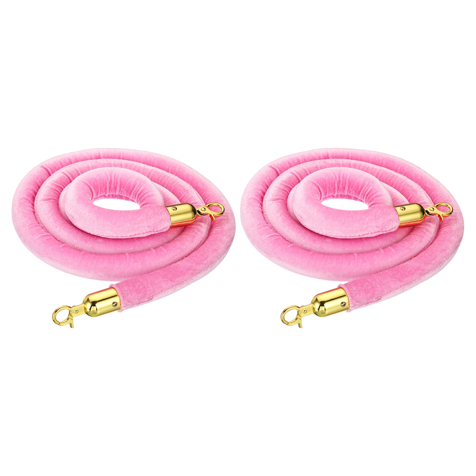 2PCS 8 Feet Pink Velvet Stanchion Rope Crowd Control Barrier Rope, Golden