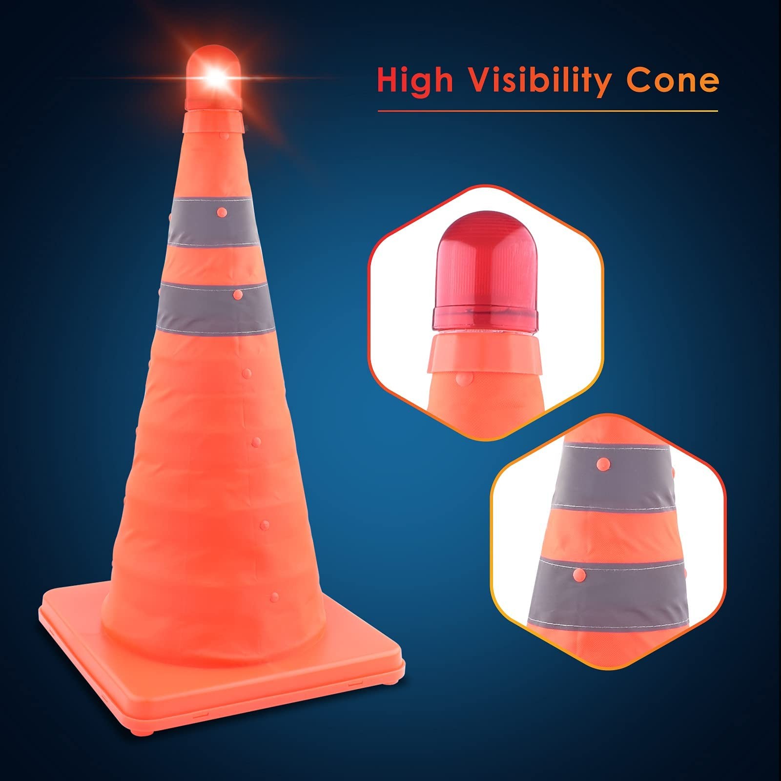4 Pack 18 inch Collapsible Traffic Cones with Bag, Safety Cones with 4 LED Sa…
