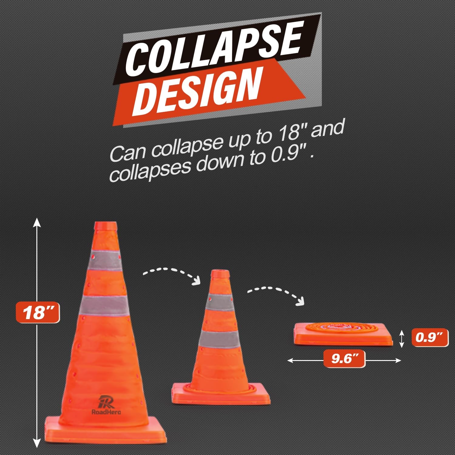 RoadHero 18 Inch 4 Pack Collapsible Traffic Safety Cones, Multi Purpose Pop-u…