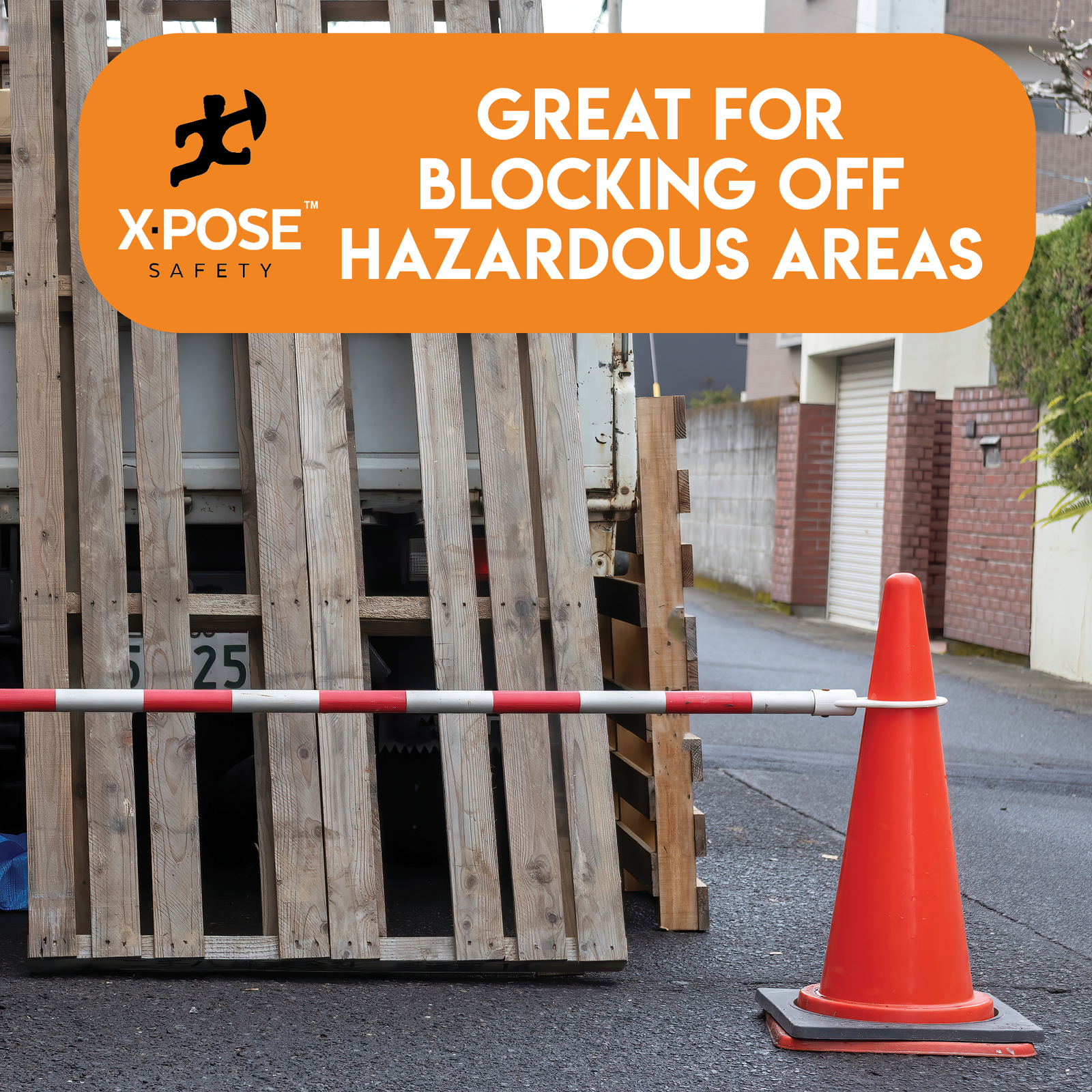 Orange and White Retractable Barrier for Traffic Cones – 2″ OD – 53-84″ 20 Pack