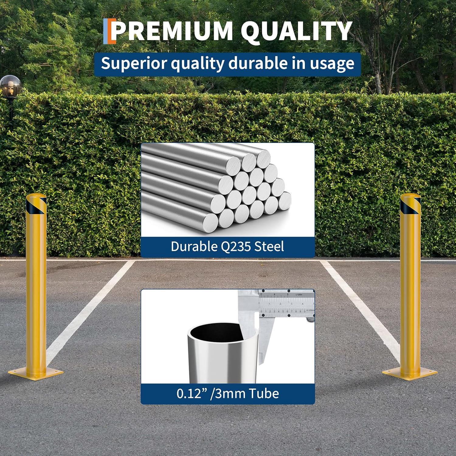 Heavy Duty 36″ Steel Safety Bollard Post – 6 Pack with Reflective Yellow Finish