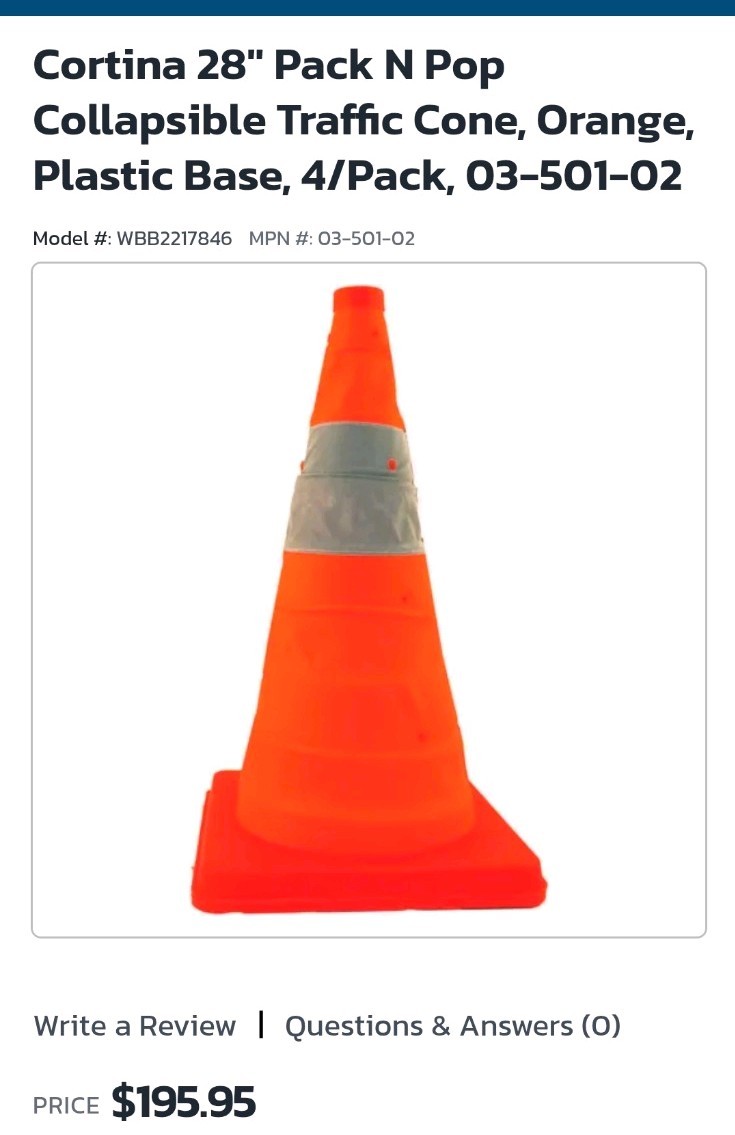 Cortina Collapsible 28″ Safety Cones 4pk