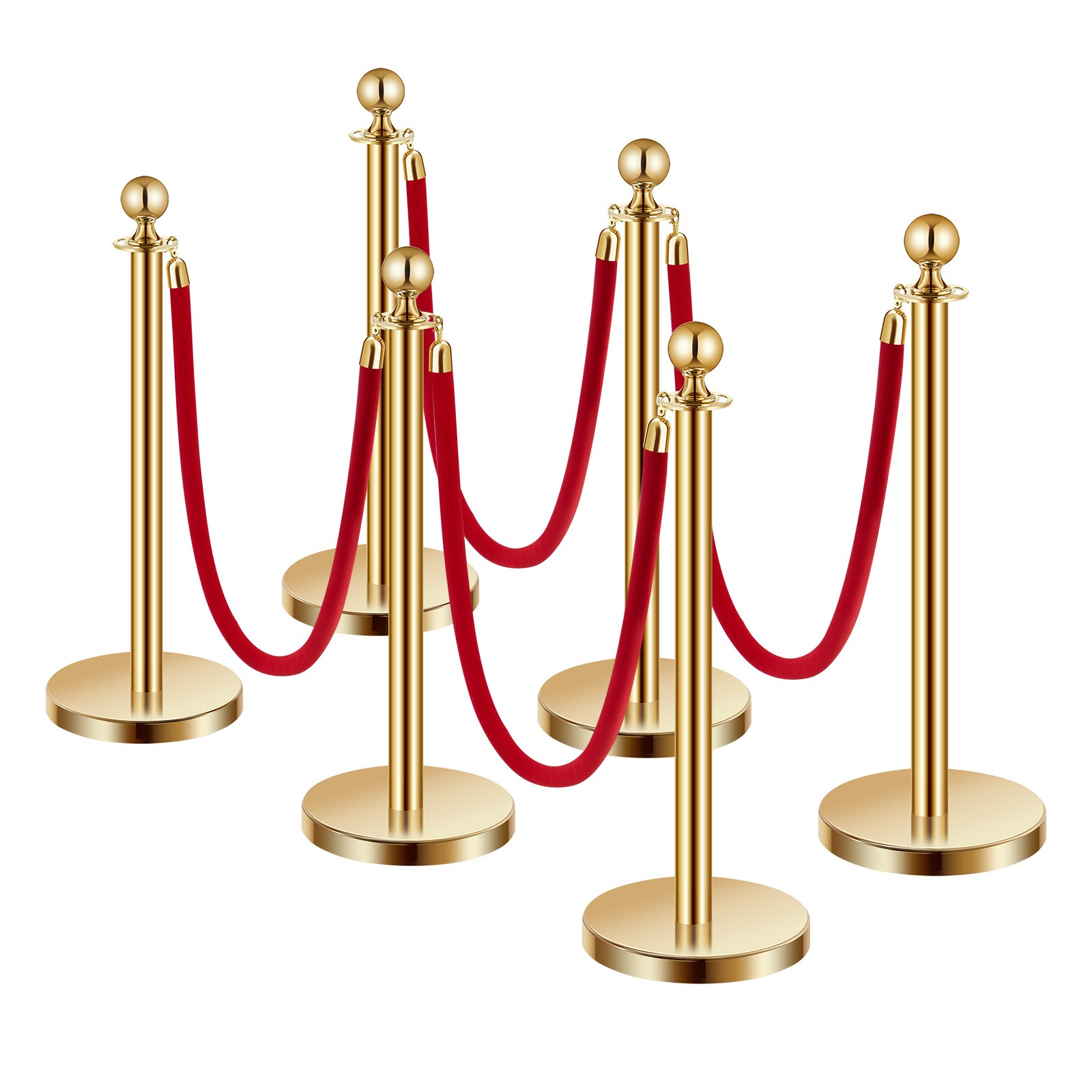 Uimoso 6 Pcs Gold Stanchion Post 4 Red Velvet Ropes Sand Injection Hollow Base