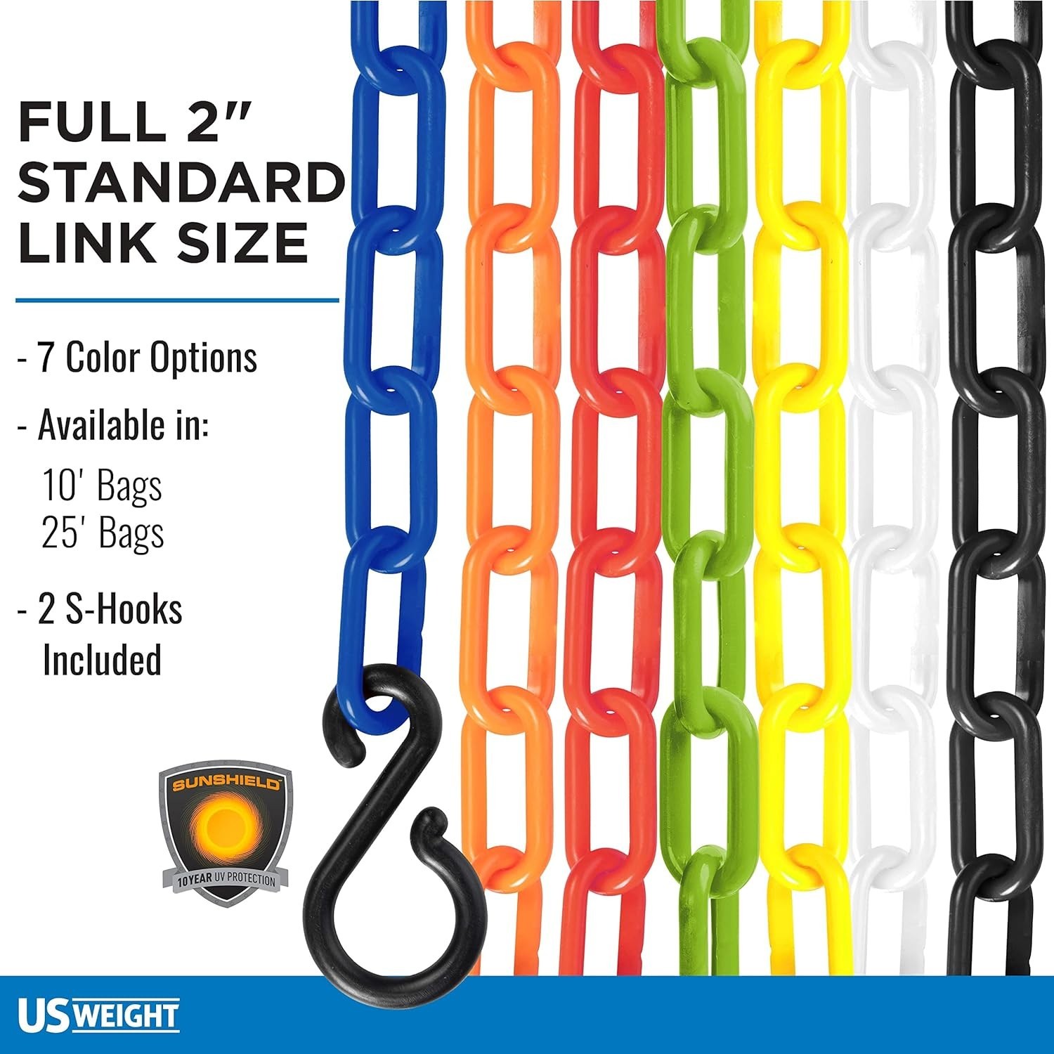 2″ x 10′ White Plastic Safety Chain ft. SunShield UV Resistant Technology