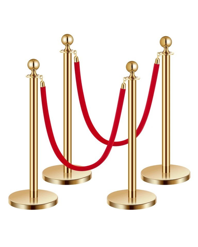 4Pcs Gold Stanchion Post Crowd Control Queue Barrier Sand Injection Base