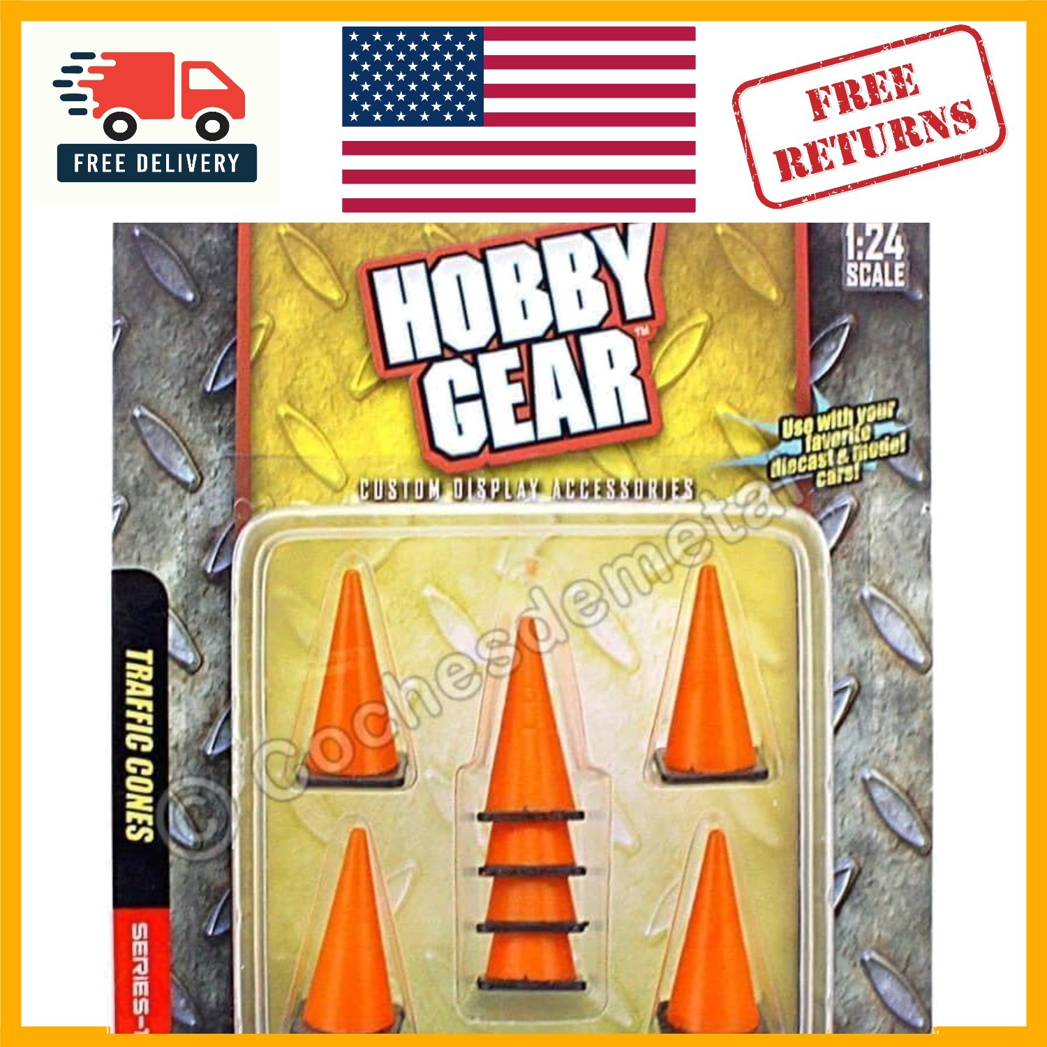 Hobby Gear 8-Pack 1:24 Scale Bright Orange Traffic Cones for Diorama Perfection