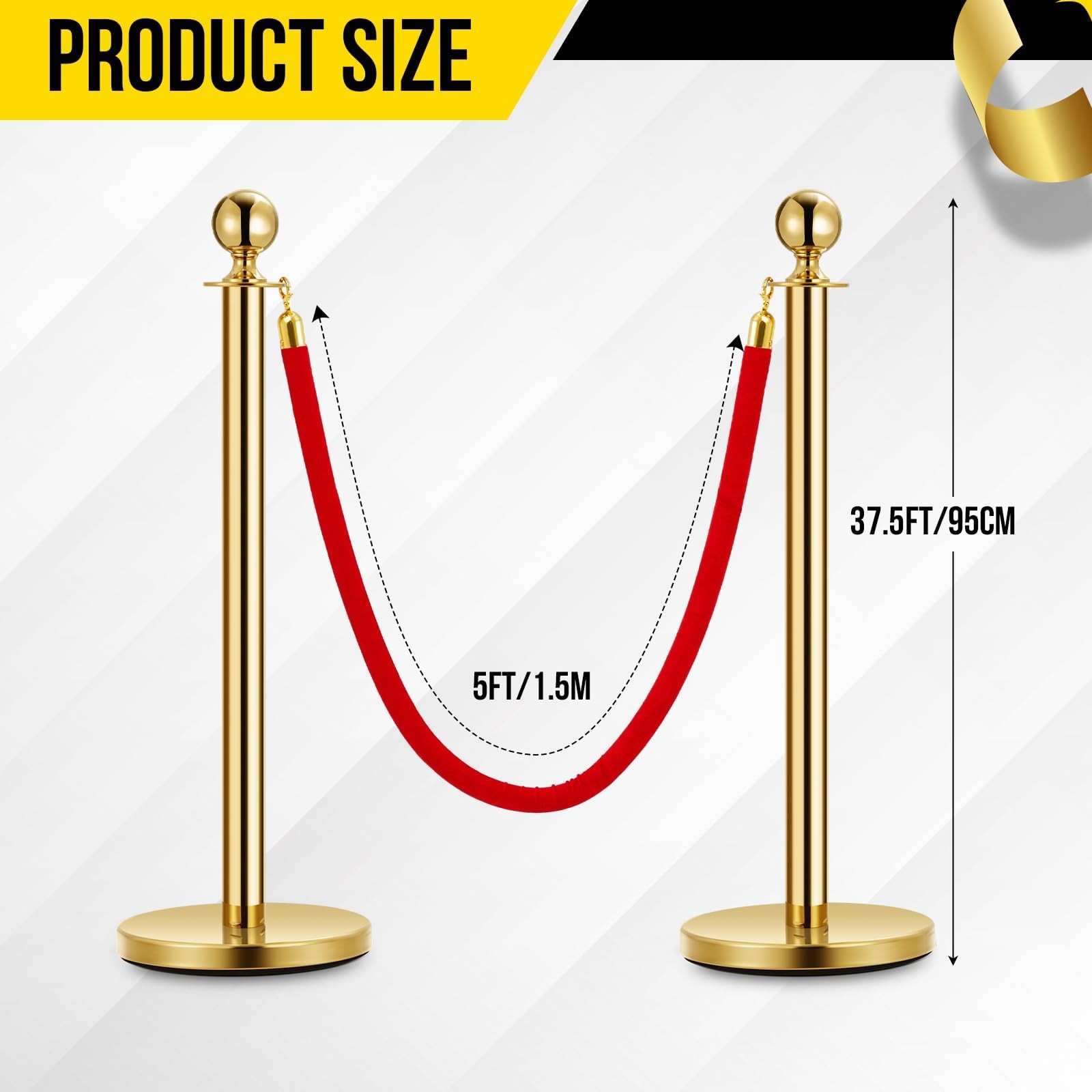 Crowd Control with Ropes, 4PCS Gold Stanchions and 3PCS Red Flannel Rop Barriers