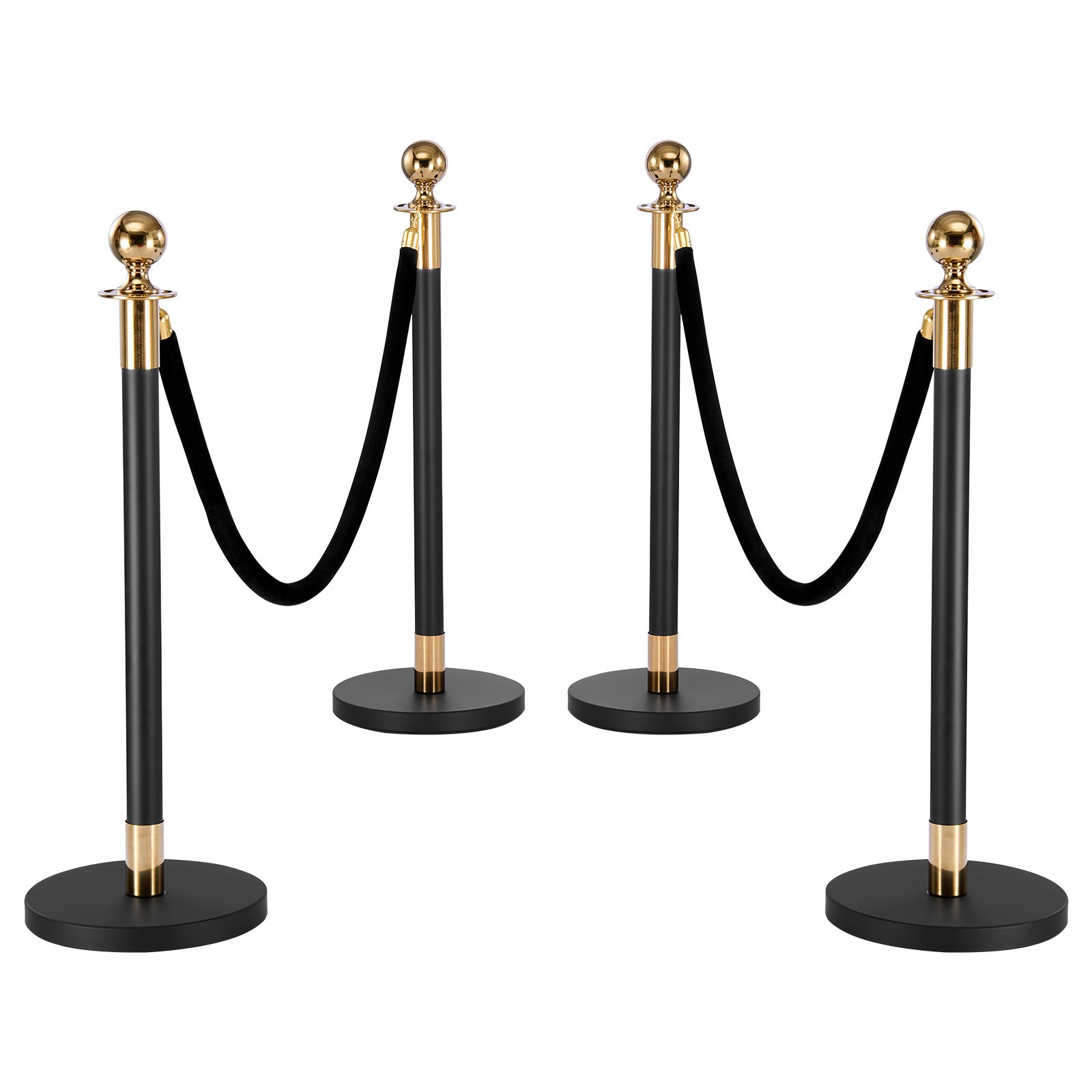 Uimoso 8-Piece Stanchion Post Crowd Control Set 6 Black Velvet Ropes Hollow Base