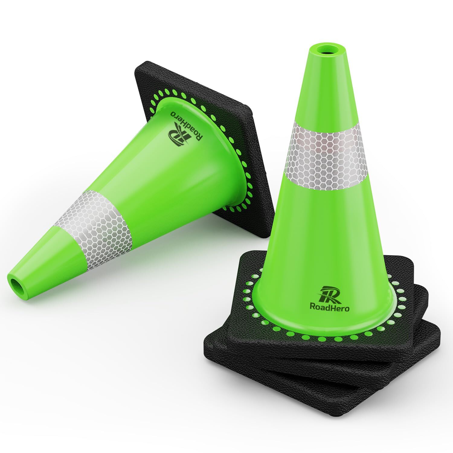 RoadHero 4 Pack Traffic Safety Cones 18 Inch with Black Weighted Base Plastic…
