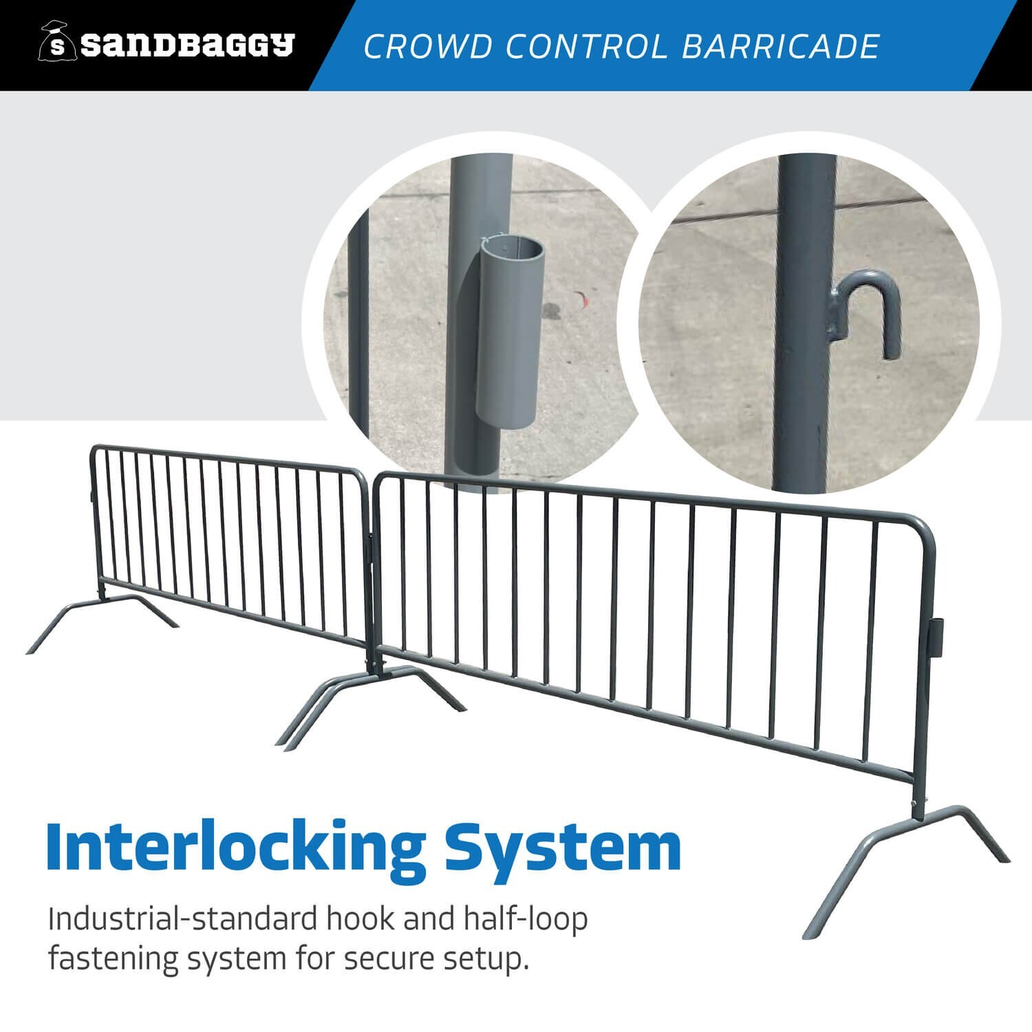 Sandbaggy Metal Crowd Control Barricades – Interlocking Barriers (Will-Call)