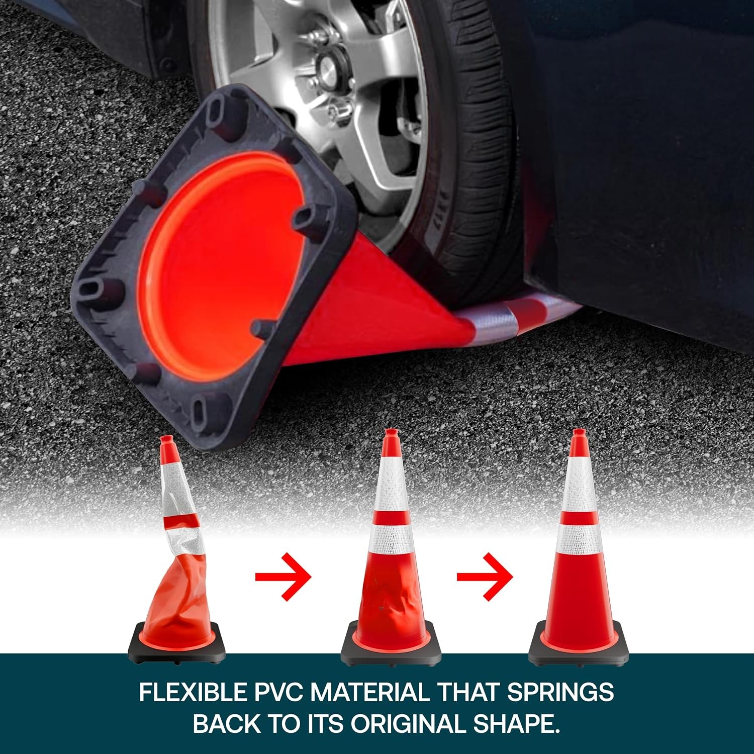 28 Inch Performance Cones 4 Pack Orange PVC Traffic Safety Cones W/ 7 lb. Black