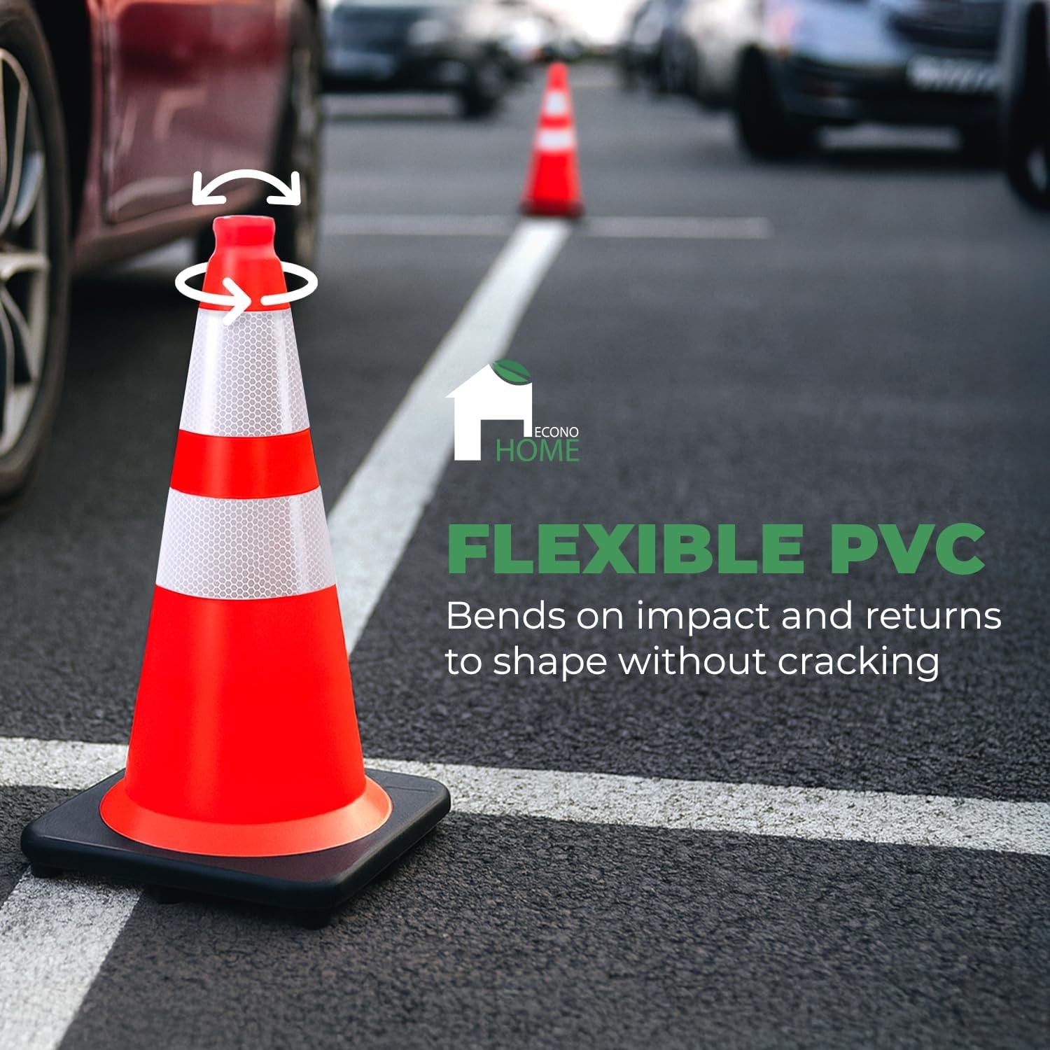 Econohome 28-Inch Tall 8-Pack Reflective Traffic Cones – 5.3 Lbs Weighted