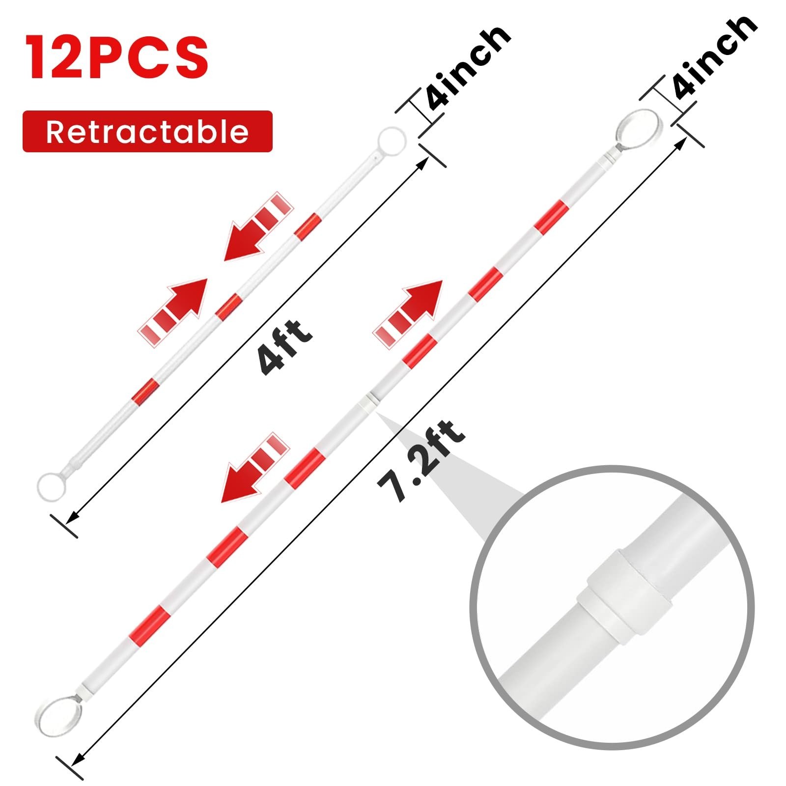 12 Pcs Expandable Traffic Cone Bar 4ft-7.2ft, Lightweight Safety Barricade for R