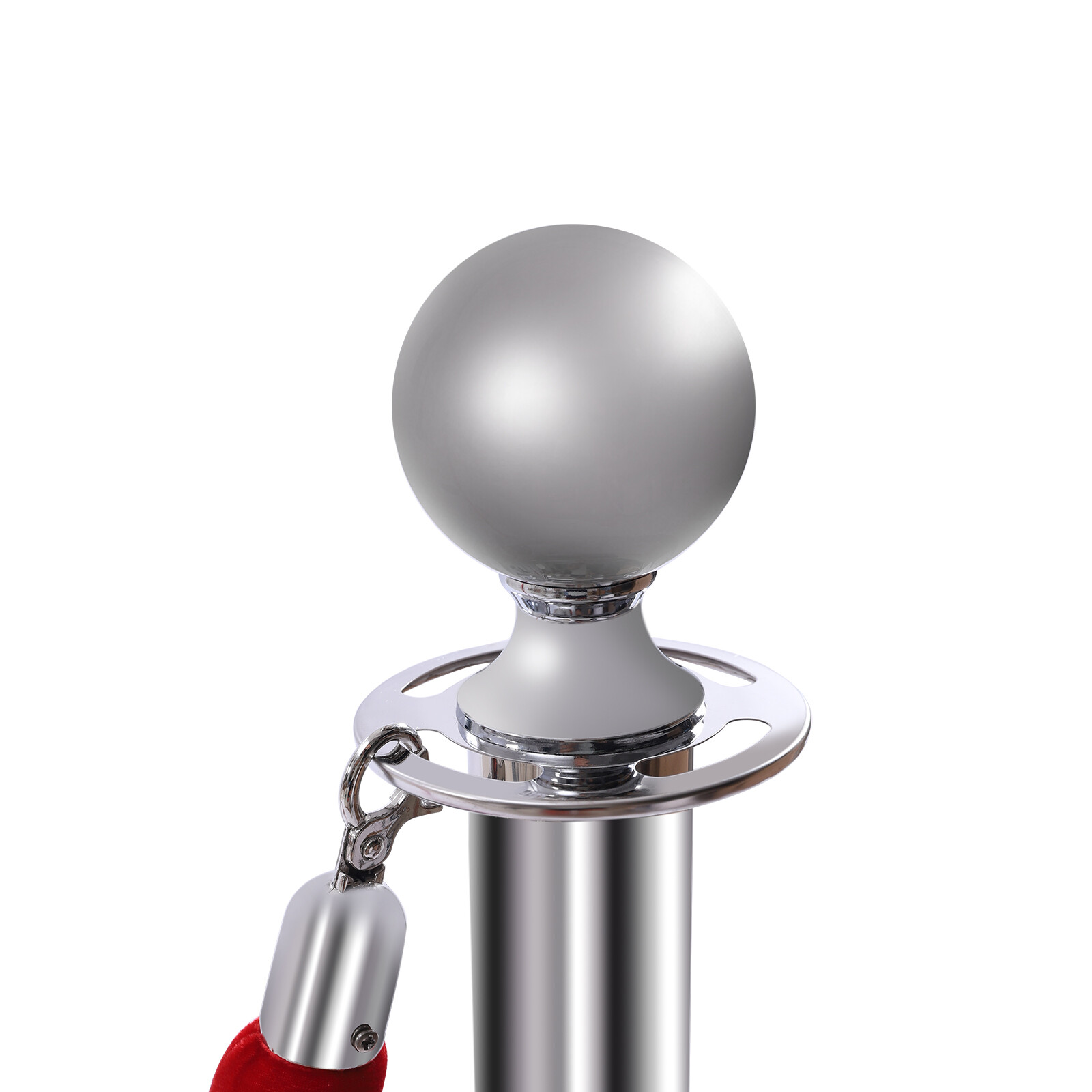 Silver 6Pcs Stanchion Posts with 4 Velvet Ropes Crowd Control Queue Pole Barrier