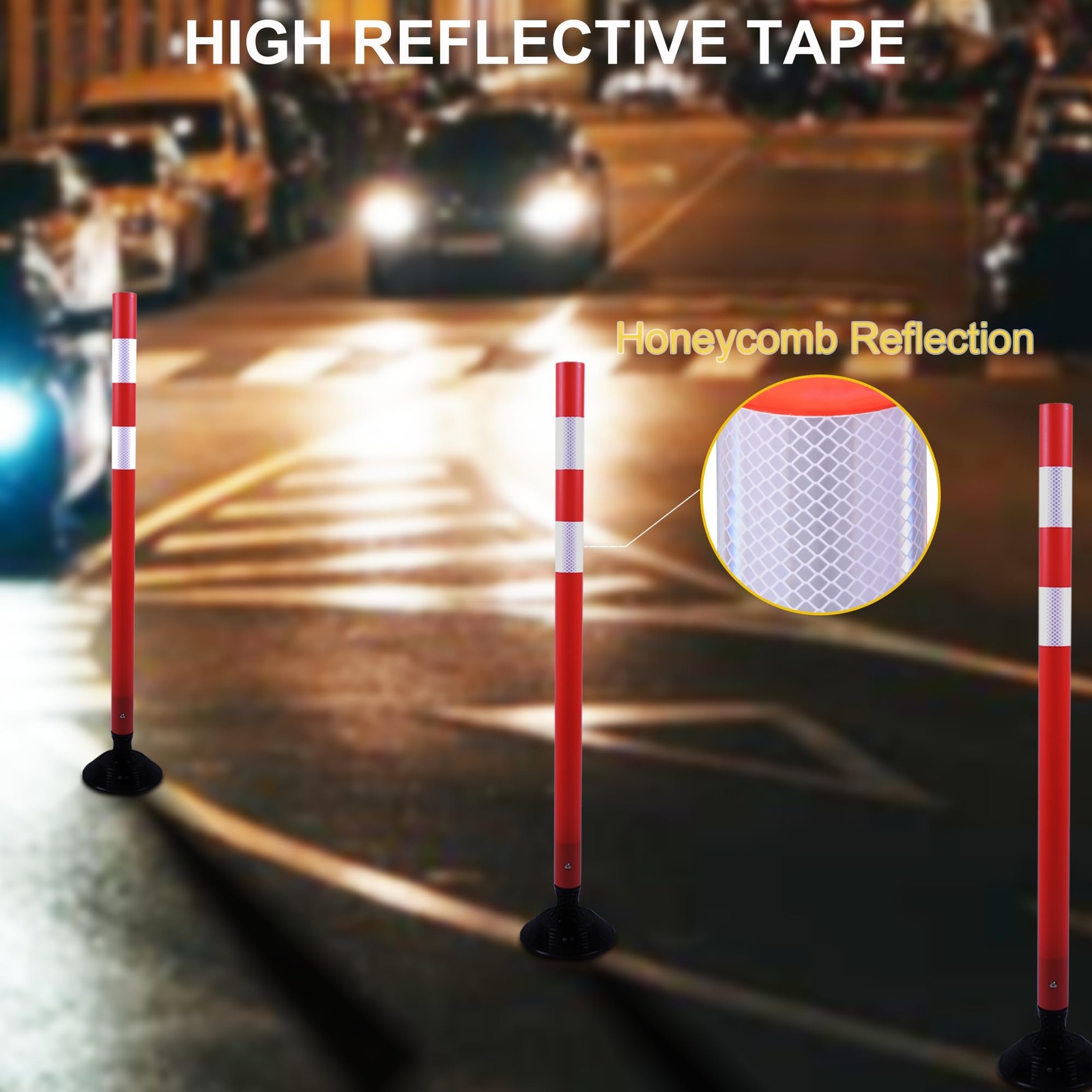 8 Pack 48 Inch Red Delineator Post Traffic Cones with Fixable Base