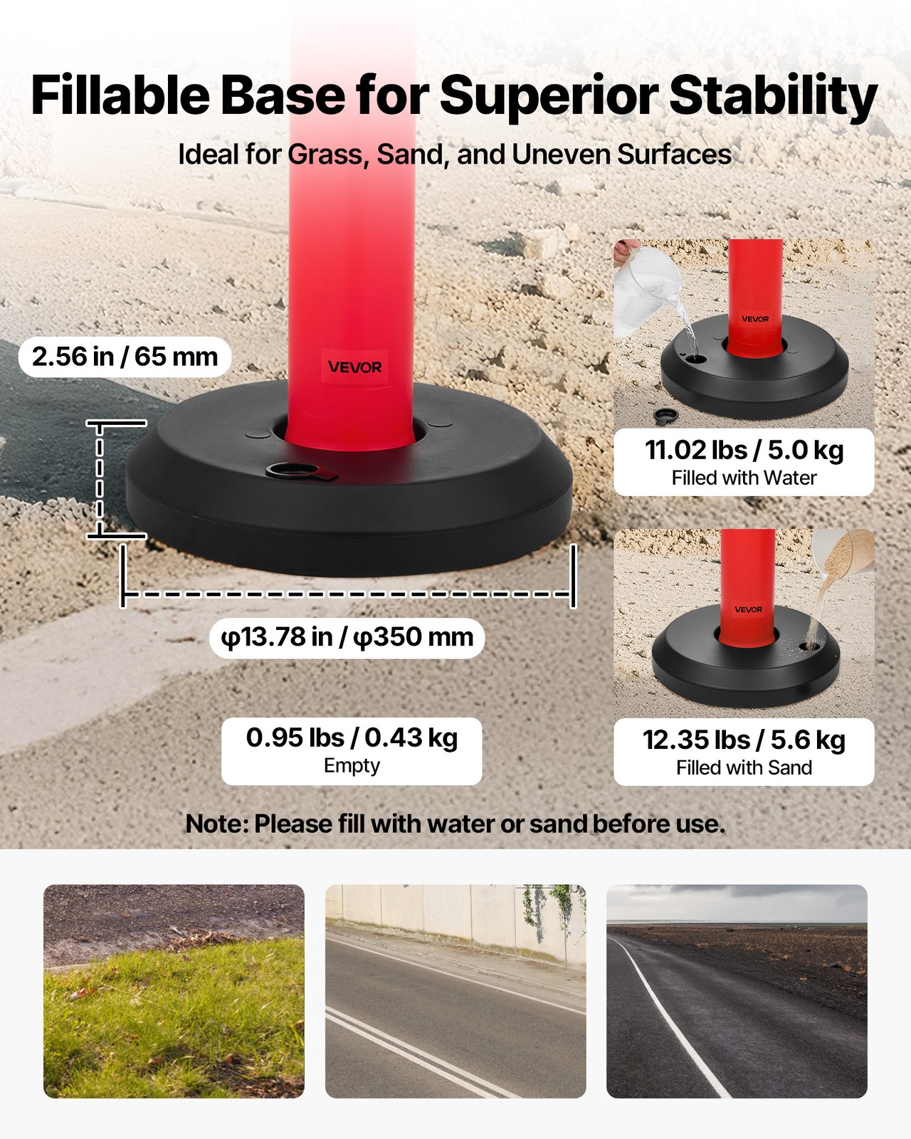 VEVOR 9 Packs Traffic Delineator Posts 48 in Traffic Safety Cones Fillable Base
