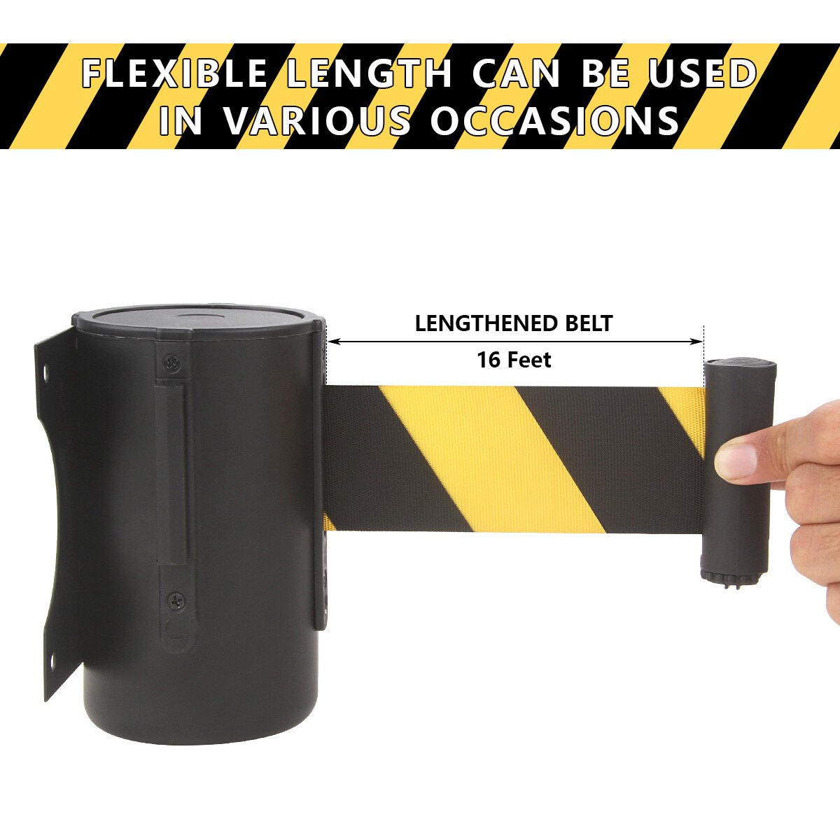 Wall Mount Retractable Belt 16 Foot, Crowd Control Wall Barrier with Steel Case