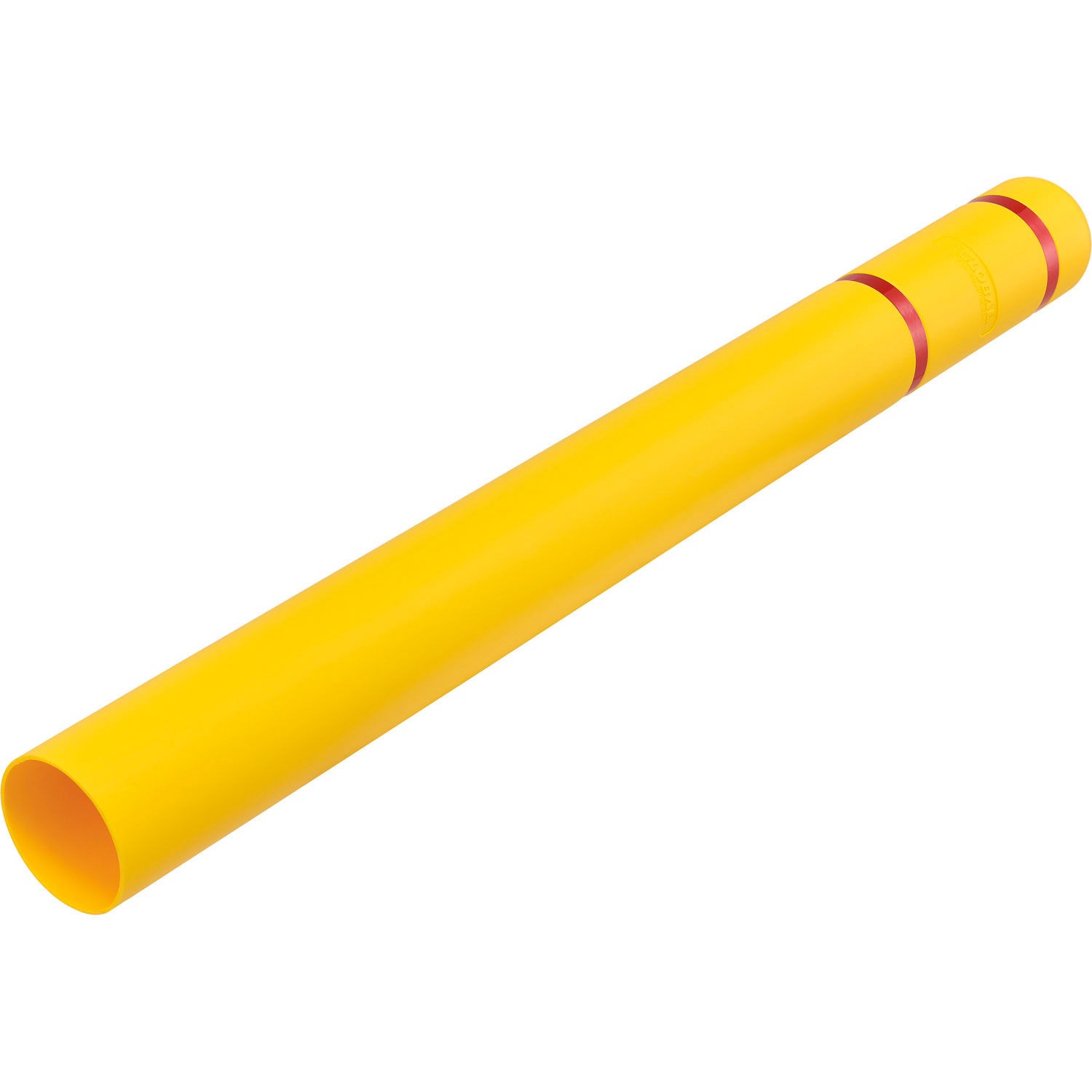 Global Industrial Bollard Post Sleeve 4″ D x 64″ H Yellow With Red Tape HDPE