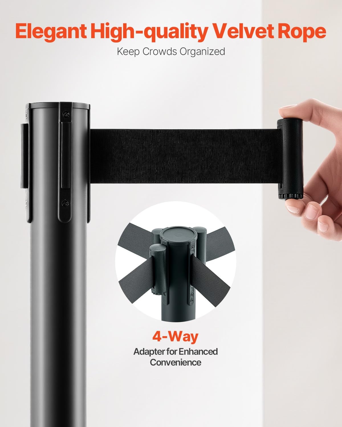 6 Pcs Crowd Control Stanchion Set ,with Retractable Belts Black Stanchions Queue