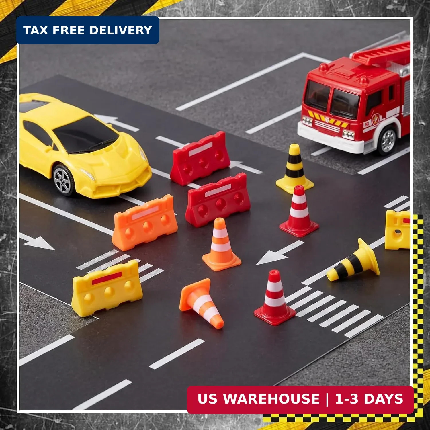 Seenelling 60 Pcs 1in Mini Traffic Cones & 1.4 in Miniature Fence Barricade Sign