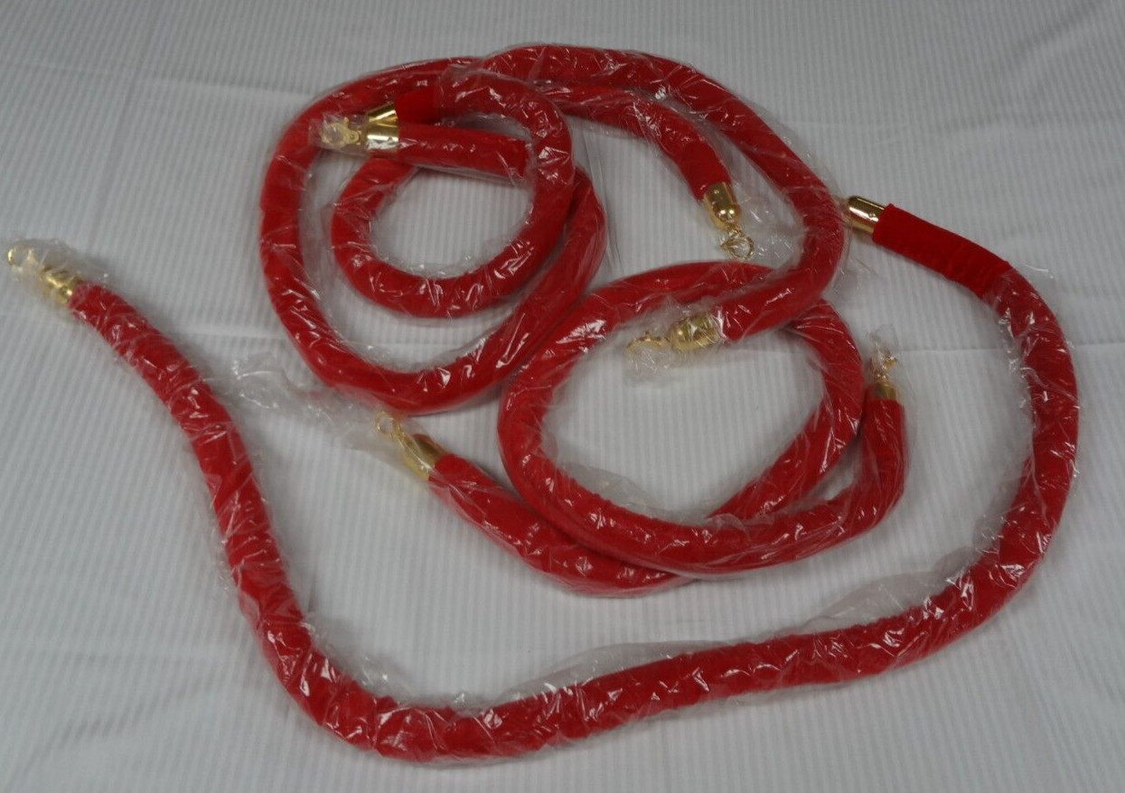 4 Rope Divider Barrier Gold Plated Hooks Indoor Outdoor Decking Bank Casino Red