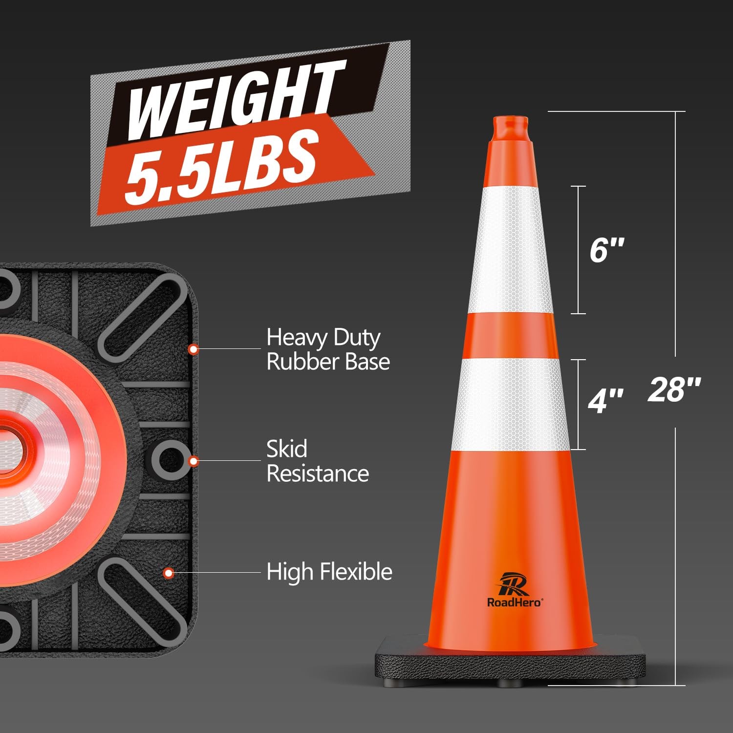 8 Pack 28 Inch Traffic Cones Reflective Collar Heavy Base Parking Lot Safety