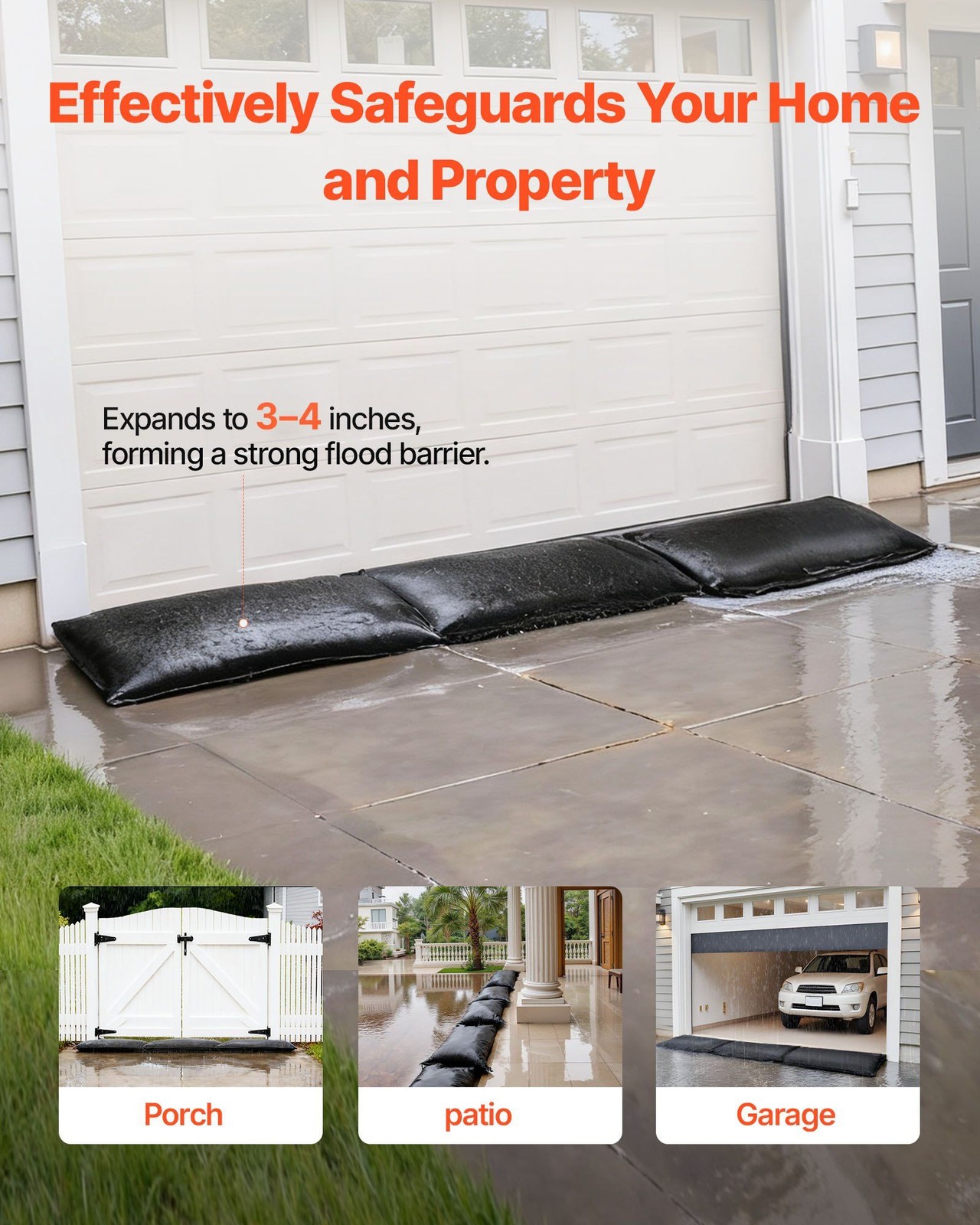 Flood Barrier 6-Pack, 2.7×1.4ft, Activates in 10 Min, 58x Absorption, Reusable