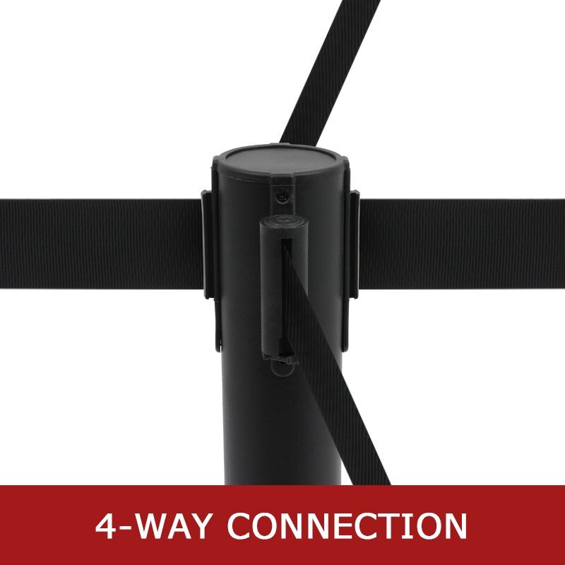 6Pcs Crowd Control Barrier Outdoor Stanchion Queue Pole  Retractable Belt Black