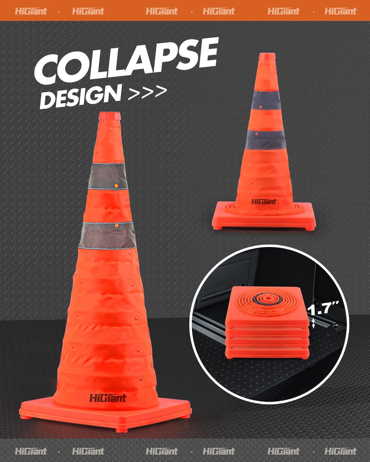 [4 Pack] Collapsible Traffic Safety Cones 28 Inch, Orange Pop-up Cones with R…