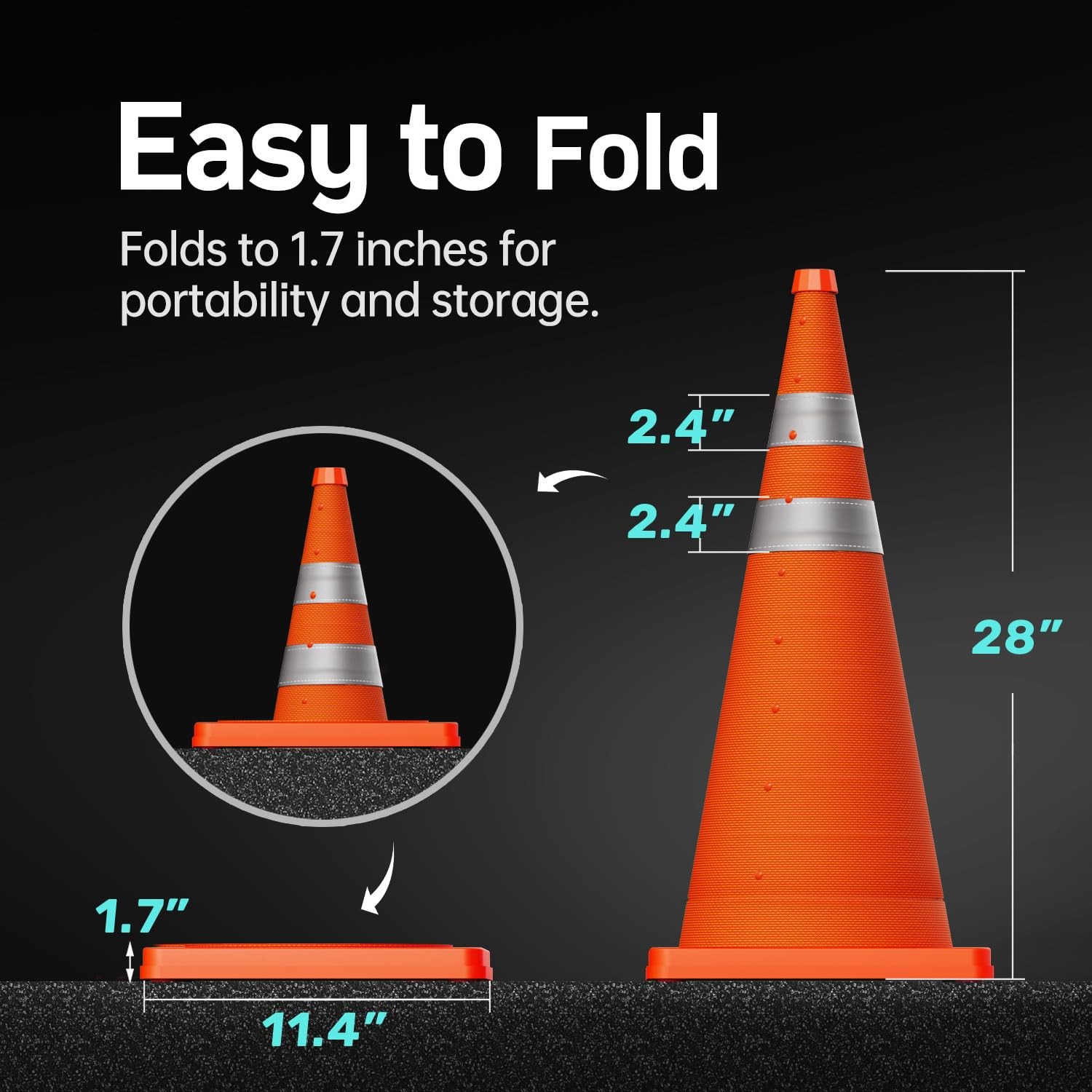 4 Pack 28 Inch Collapsible Traffic Safety Orange Cones Reflective for Road