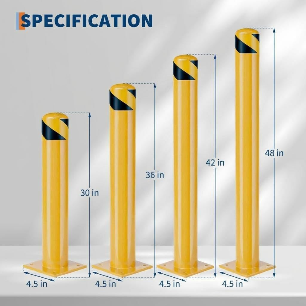 Heavy Duty 36″ Steel Safety Bollard Post – 6 Pack with Reflective Yellow Finish
