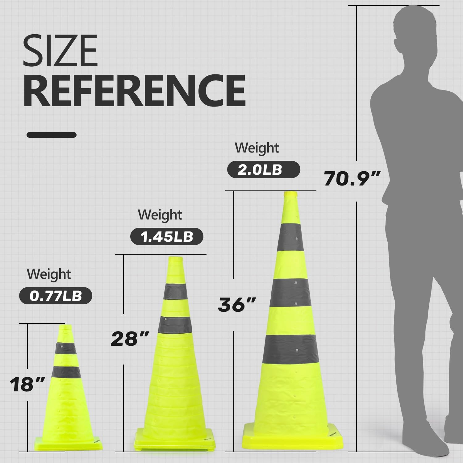 BATTIFE [4 Pack] 28 inch Collapsible Traffic Cones, Lime Green Safety Cones, Pop