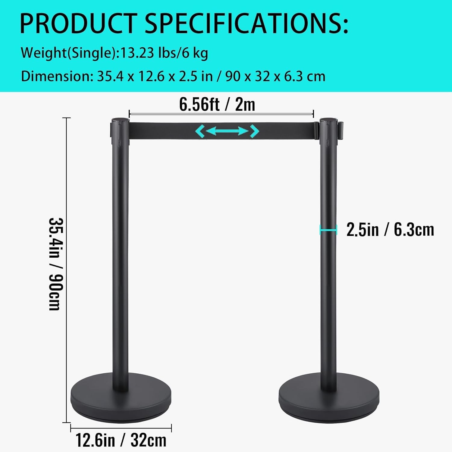 2/4/6-Pack Durable Steel Stanchion 35″ Post,6ft Belt,Event & Party Crowd Control