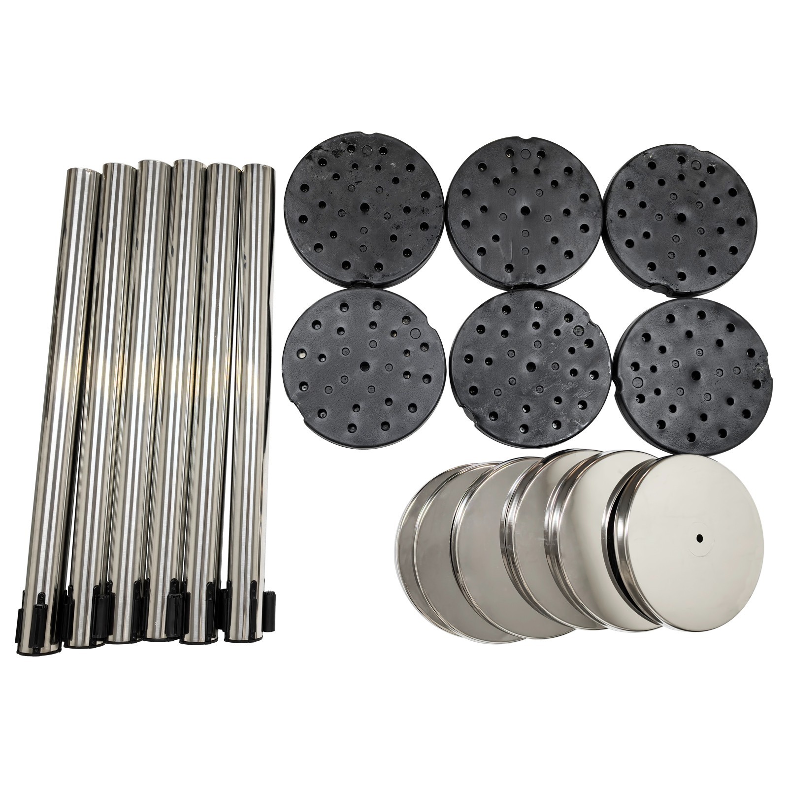 6 PCS Stainless Steel Stanchions with Blue Belts Posts Covers and Bases Blue Ret
