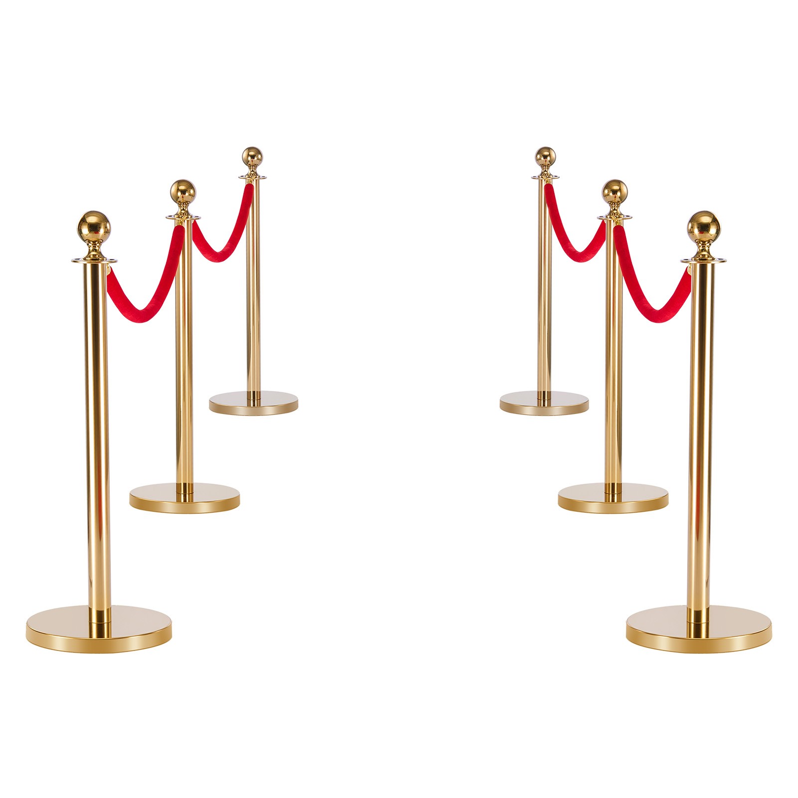 Uimoso 6PCS Gold Stanchion Post Set with Red Carpet Crowd Control Barrier