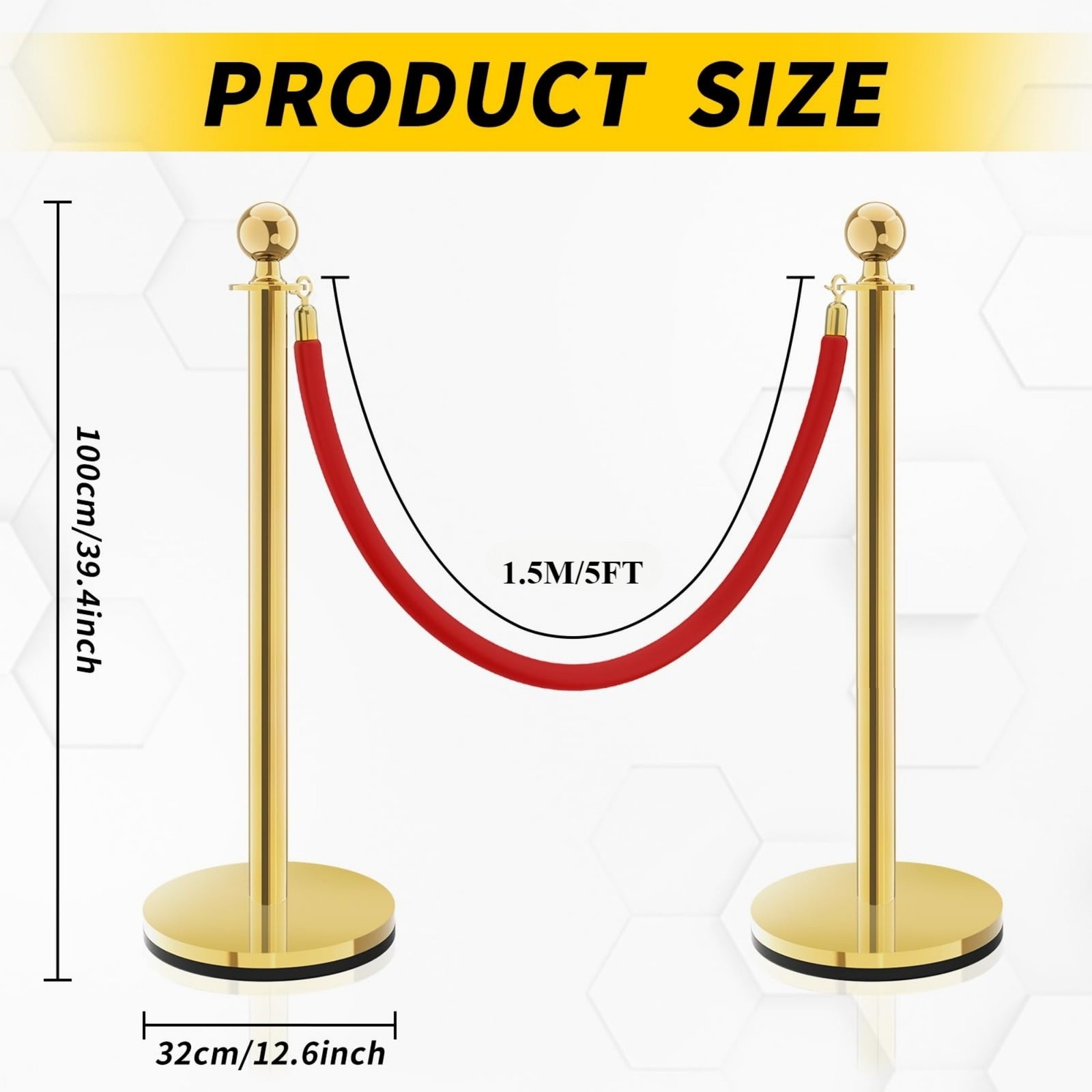 8 PCS gold stanchions and red velvet ropes,6 Red Velvet Ropes and Posts
