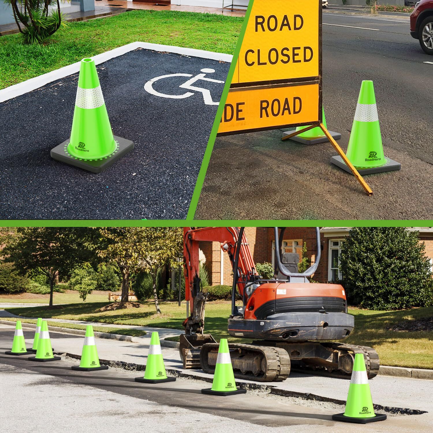 RoadHero 4 Pack Traffic Safety Cones 18 Inch with Black Weighted Base Plastic…