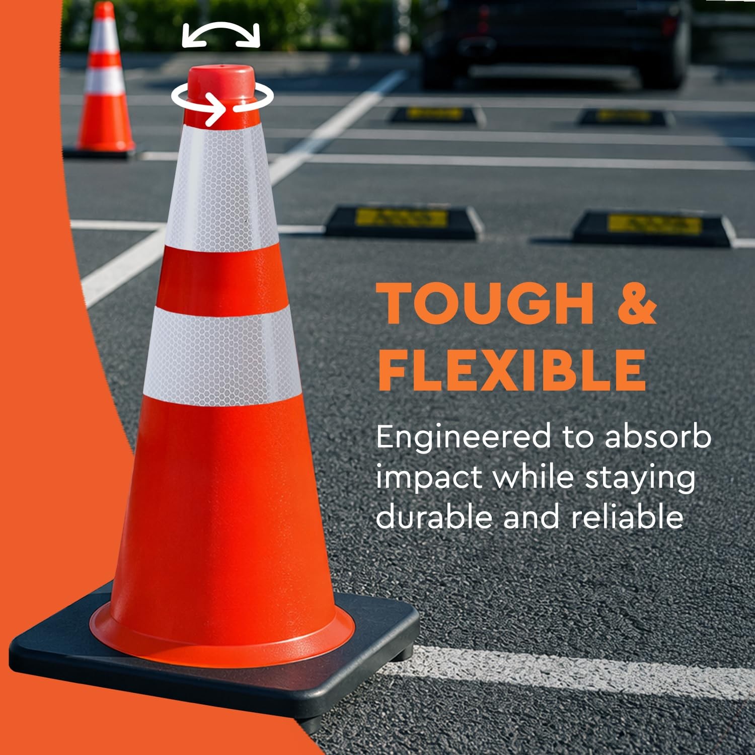Heavy-Duty Safety Cones 28-Inch – Set of 8 Weighted Flexible PVC Cones W/
