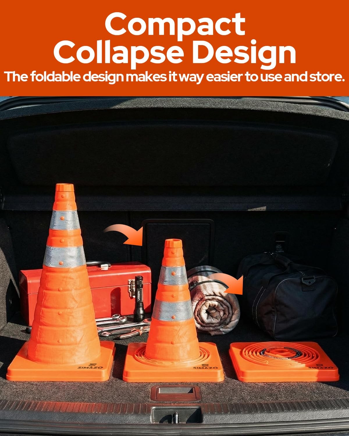 SIMAZO 4 Pack 18 Inch Collapsible Traffic Safety Cones, Orange Pop Up Cones w…