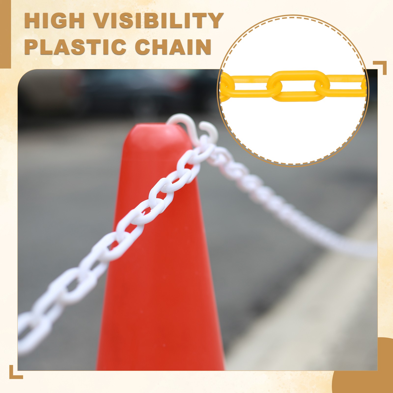10 Feet Plastic Chain Link Safety Barrier Chain 1×2 Inch Buckle Yellow