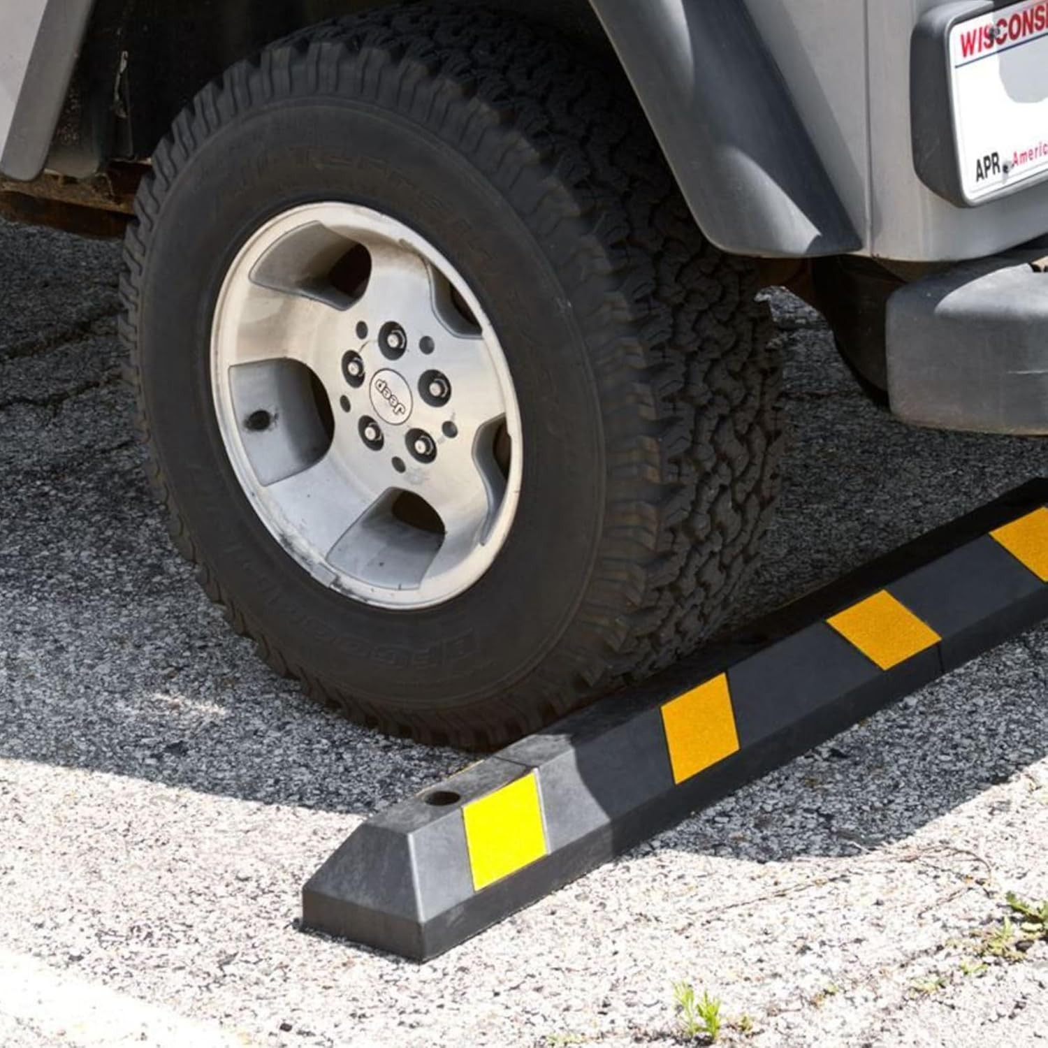 4 Pack Flexible Rubber Parking Stops, 4ft Curb with Mounting Holes, Black/Yellow