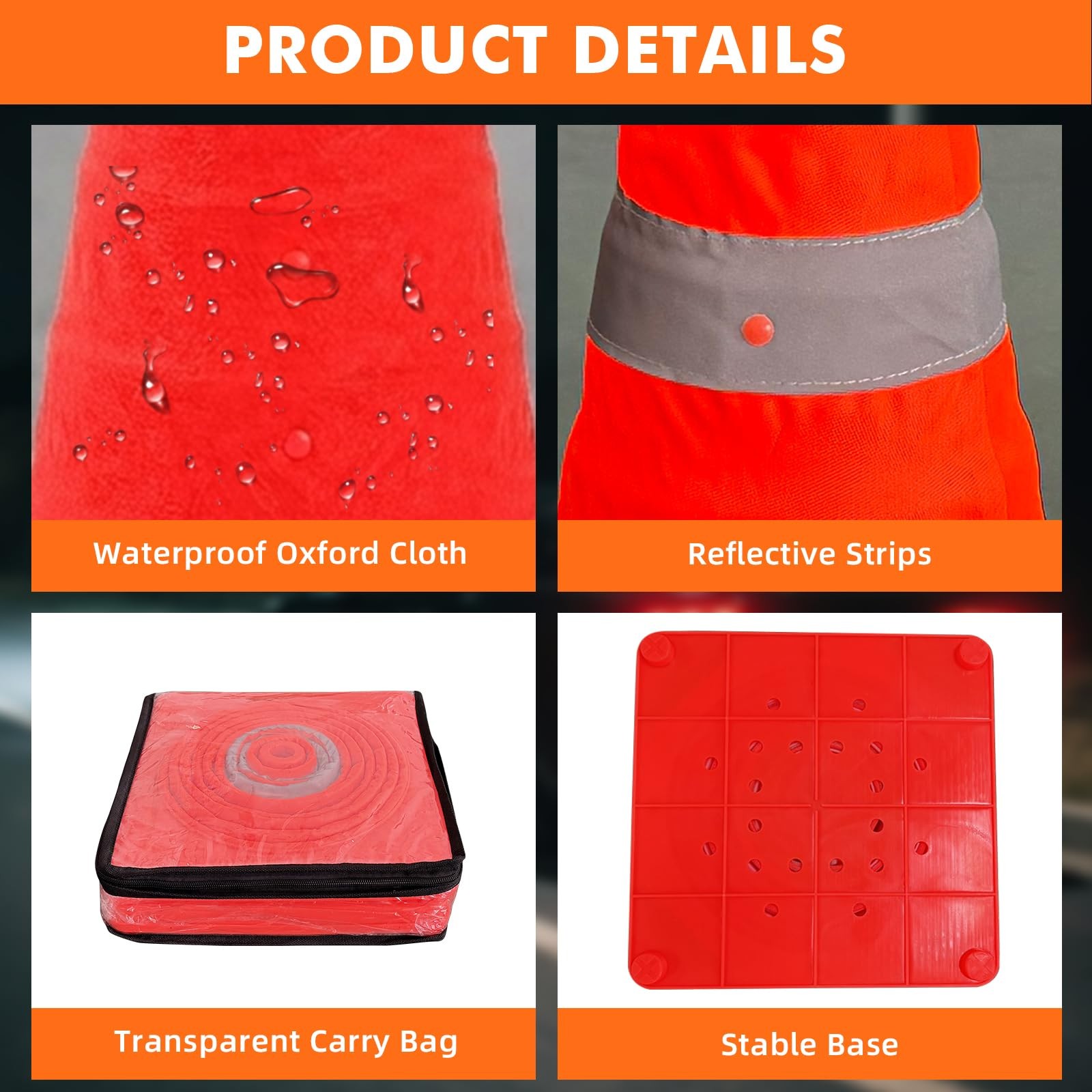 LH-GUARD 28 Inch 2Pack Collapsible Traffic Cones, Orange 28″ Safety Cones, Mu…
