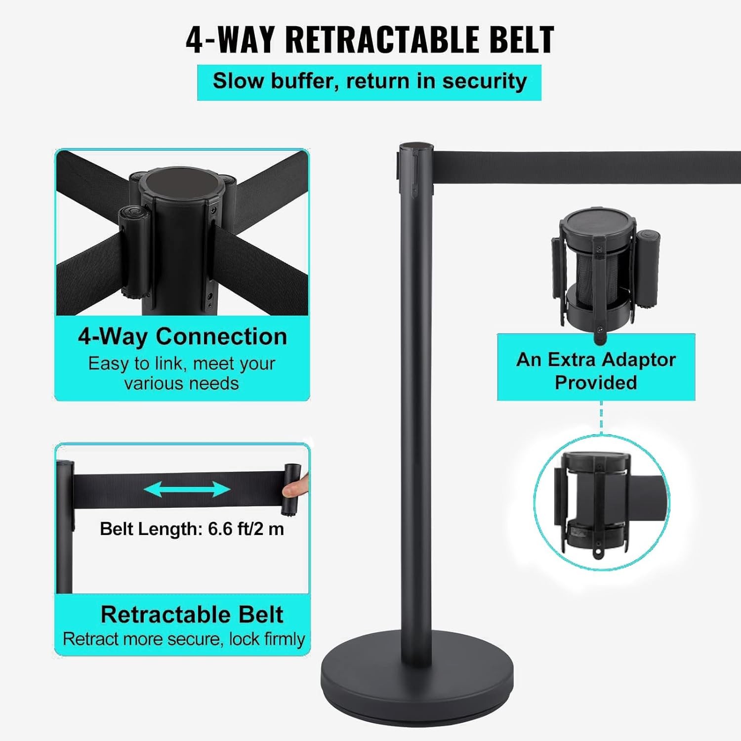 2/4/6-Pack Durable Steel Stanchion 35″ Post,6ft Belt,Event & Party Crowd Control