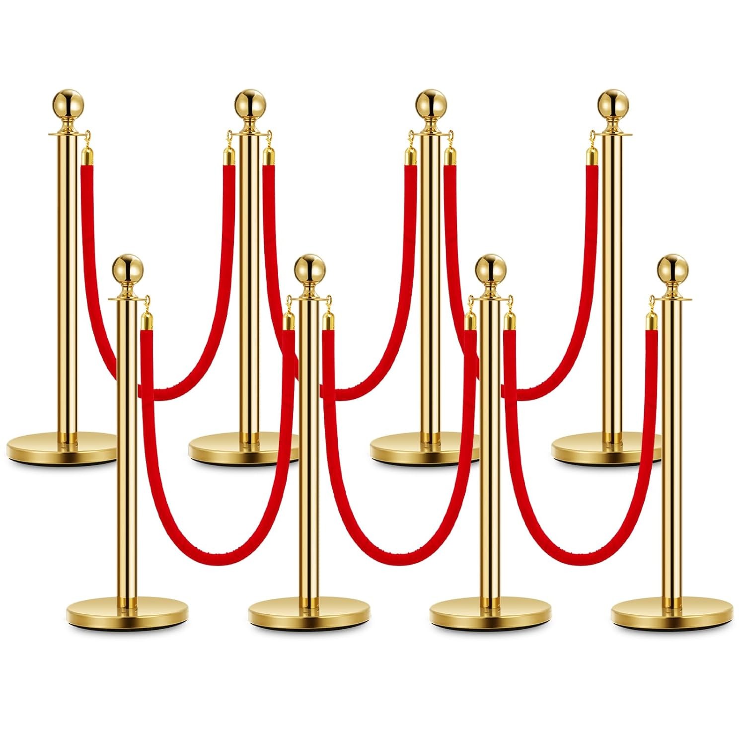 Stanchion Posts Queue Pole Gold w/ Velvet Rope Crowd Control Barrier For Parties