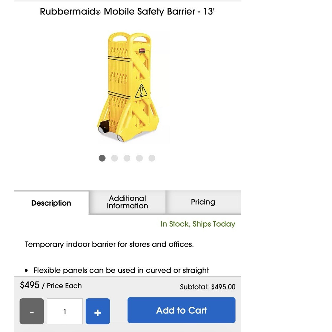 Rubbermaid Mobile Safety Barrier 13 ft Yellow Temporary Indoor Barrier, 40 in