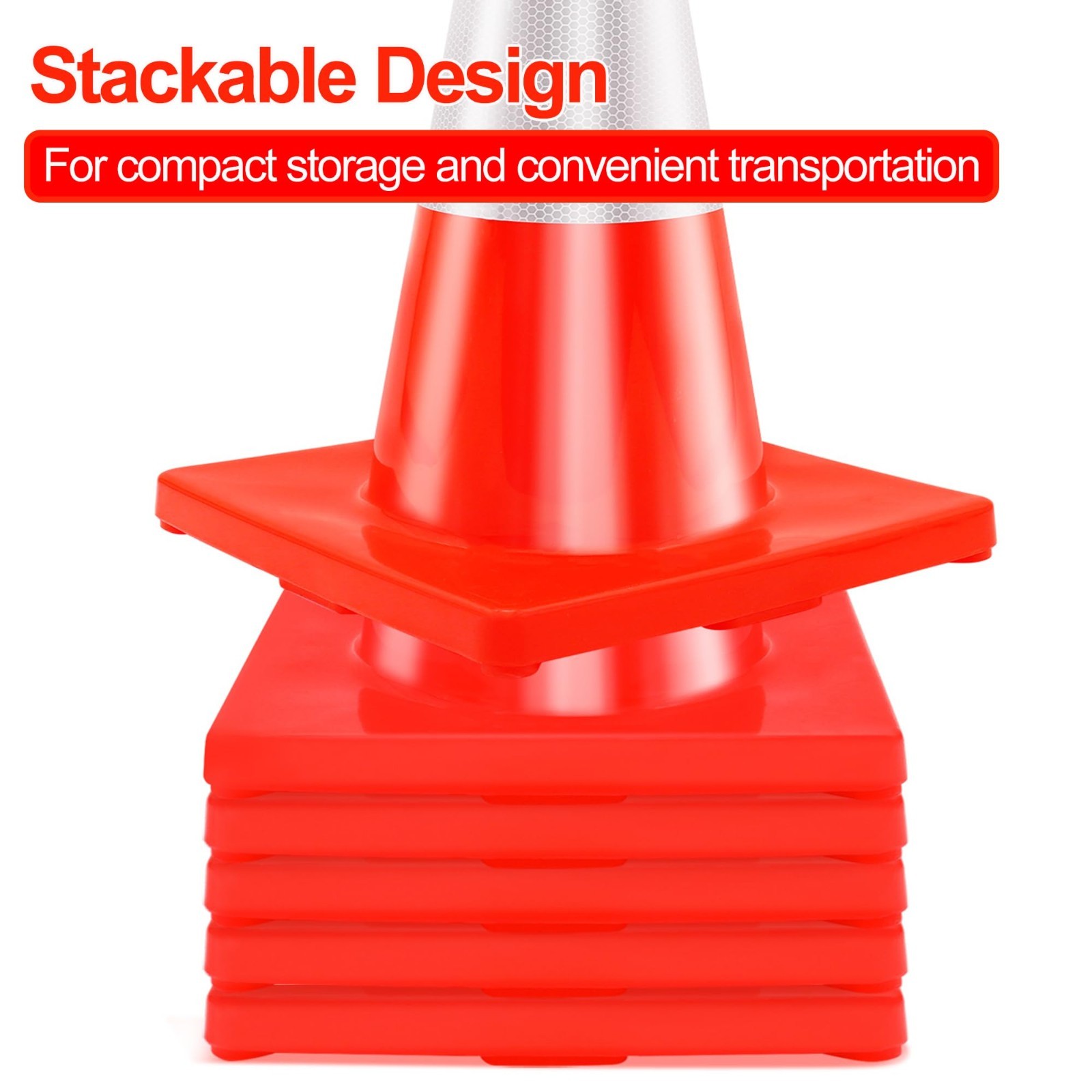 18″ Heavy Duty Traffic Cones – 4 Pack, Weighted with Reflective Collars for Safe