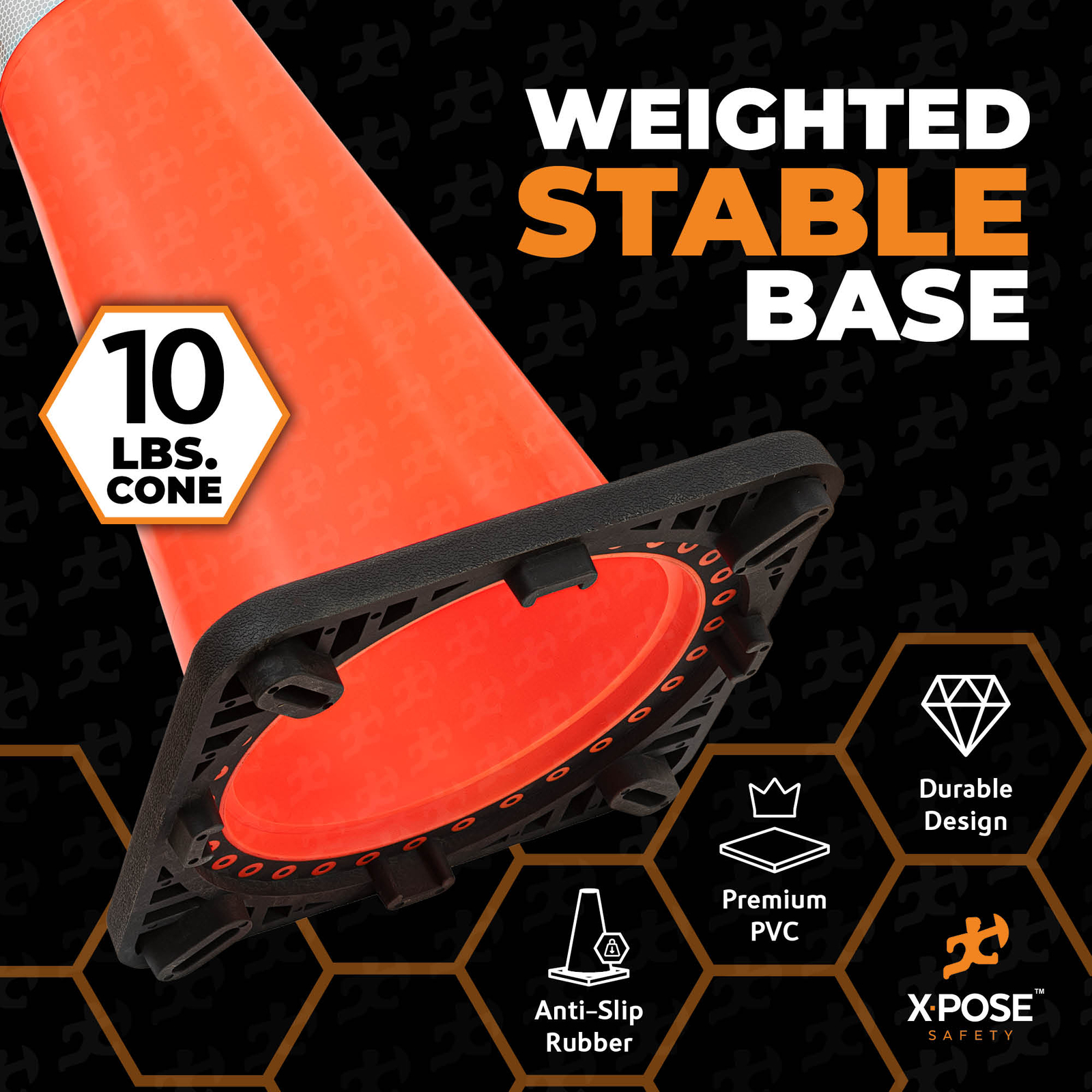 12 of Orange Traffic Cones 36″ with 6″ & 4″ Collars – PVC Plastic Safety Cones