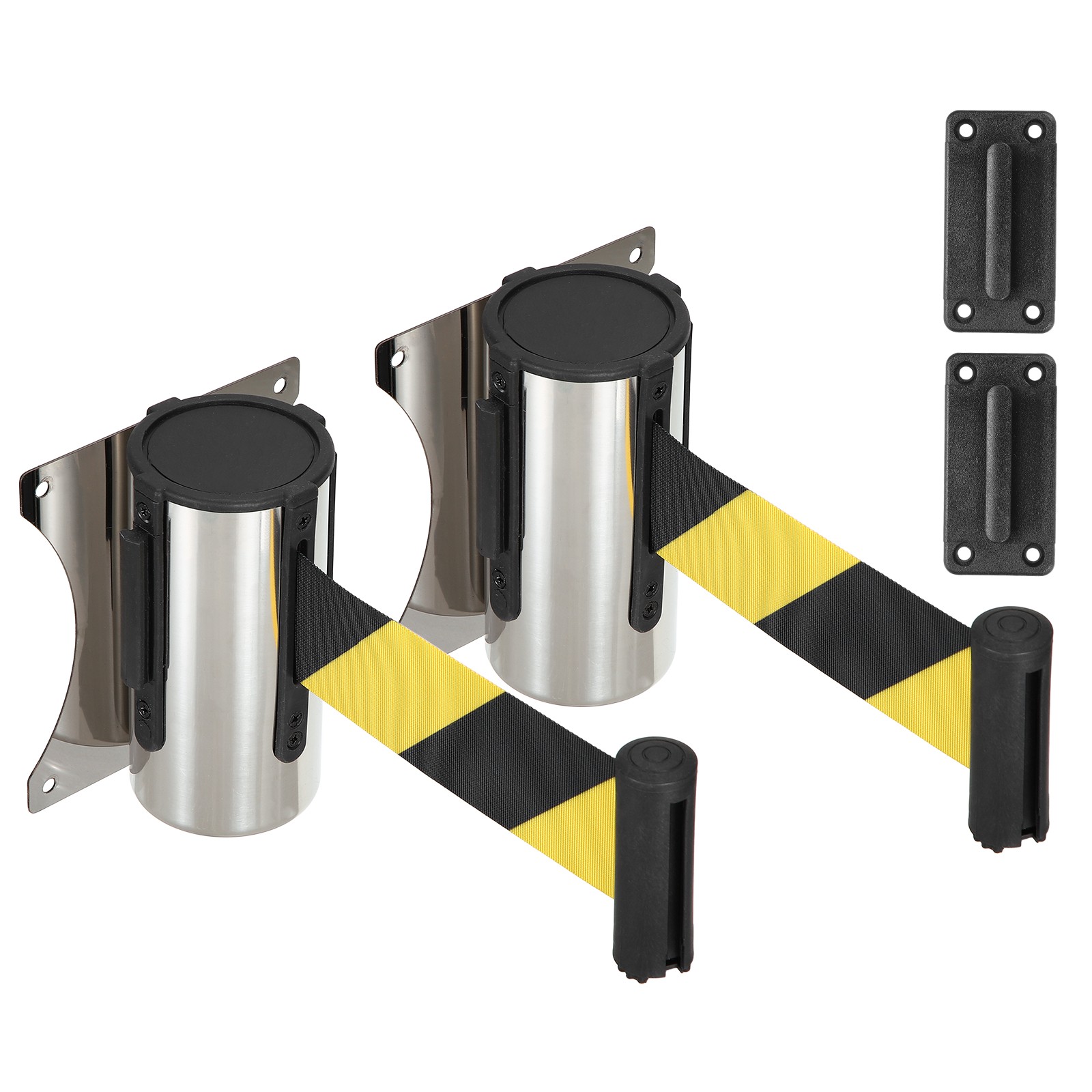 Fixed Wall Mount Retractable Belt Barrier (10 Feet, Black-Yellow) (2 Pcs)